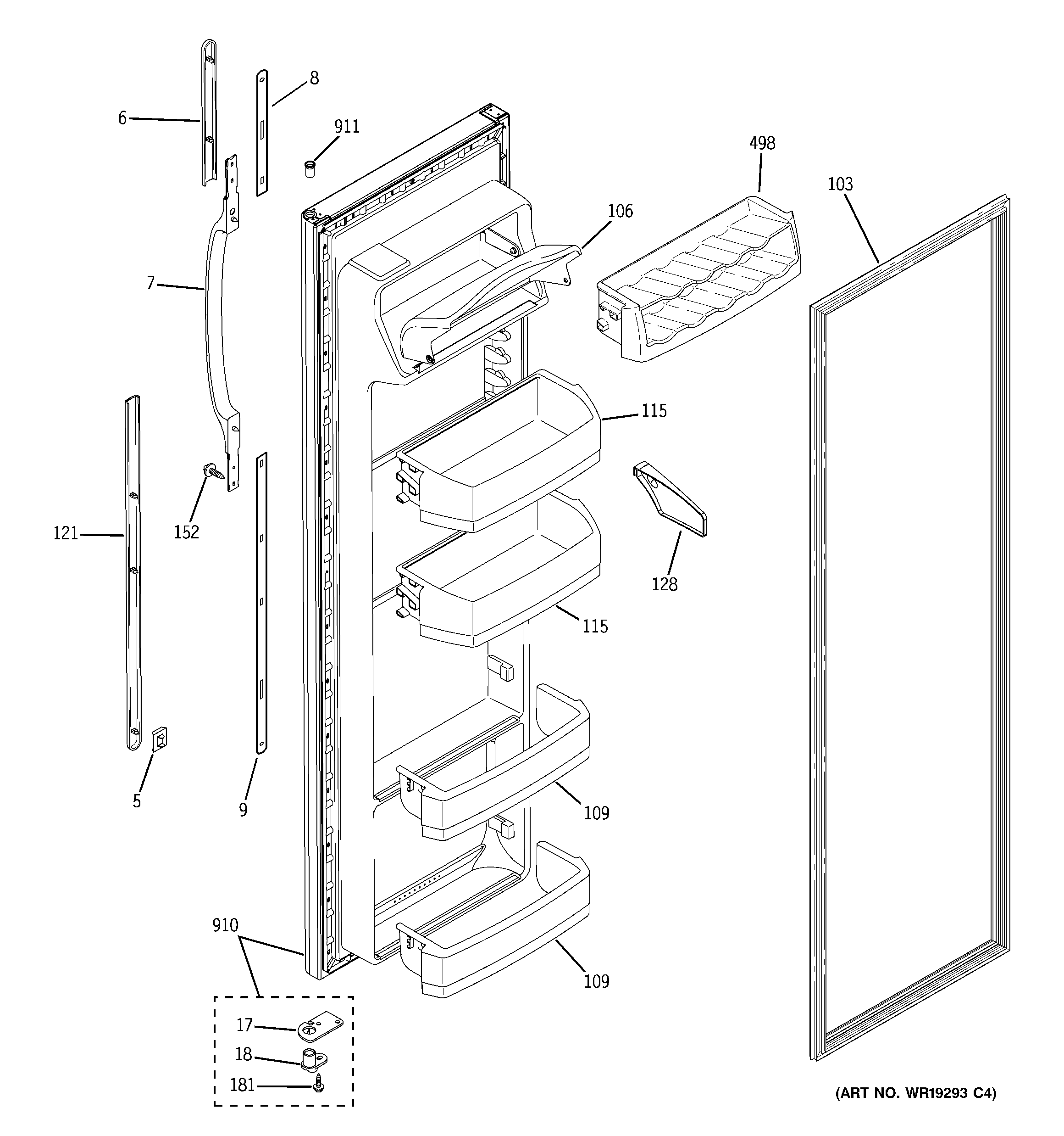 GE GSS22WGPJBB fresh food door diagram