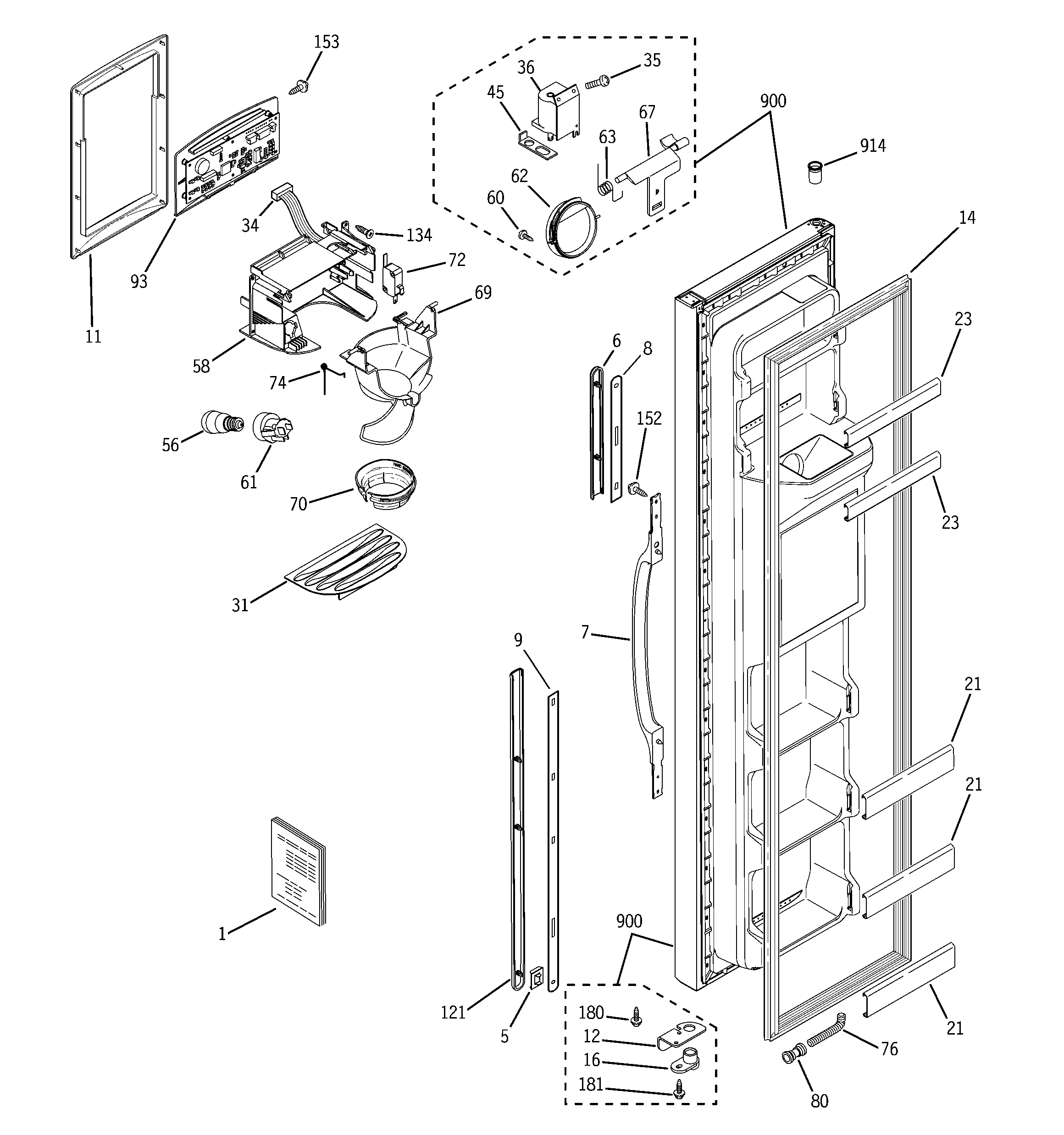 GE GSS25WGPJWW freezer door diagram