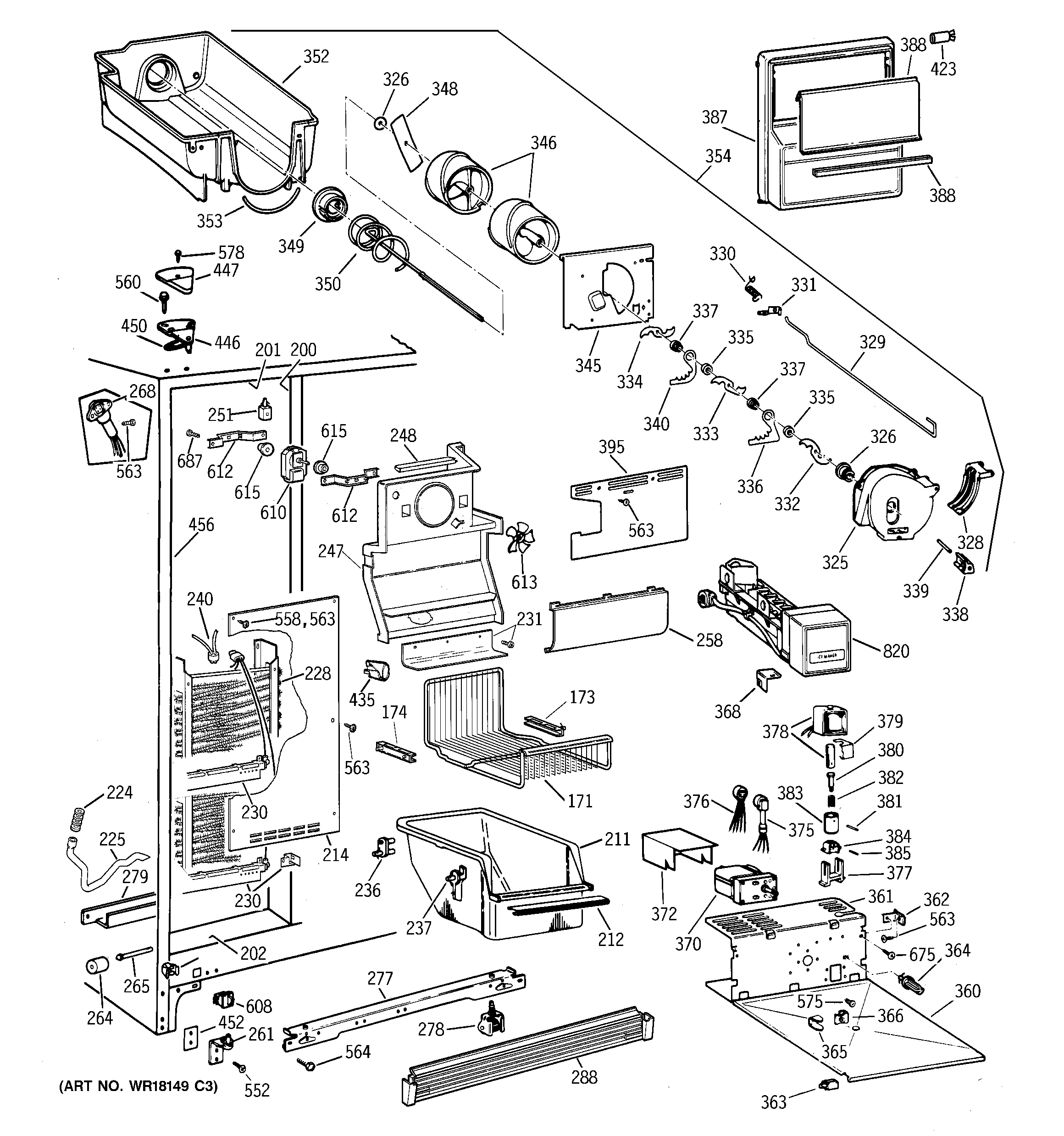 GE TFX24PFXAAA freezer section diagram