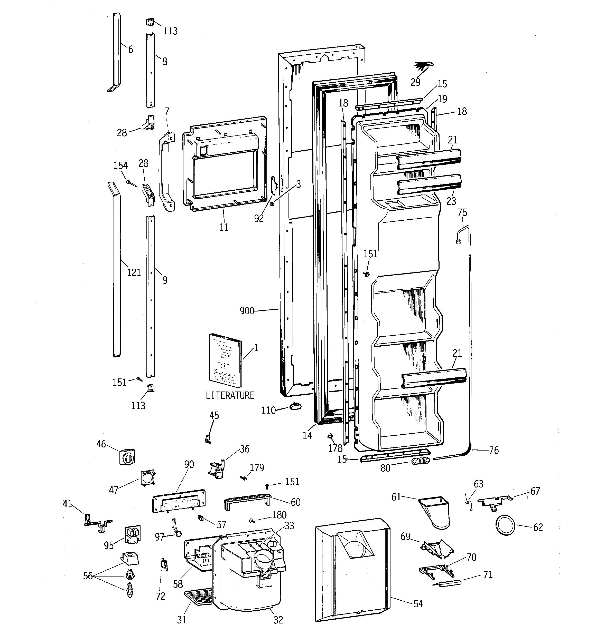 GE TFX24PFXABB freezer door diagram