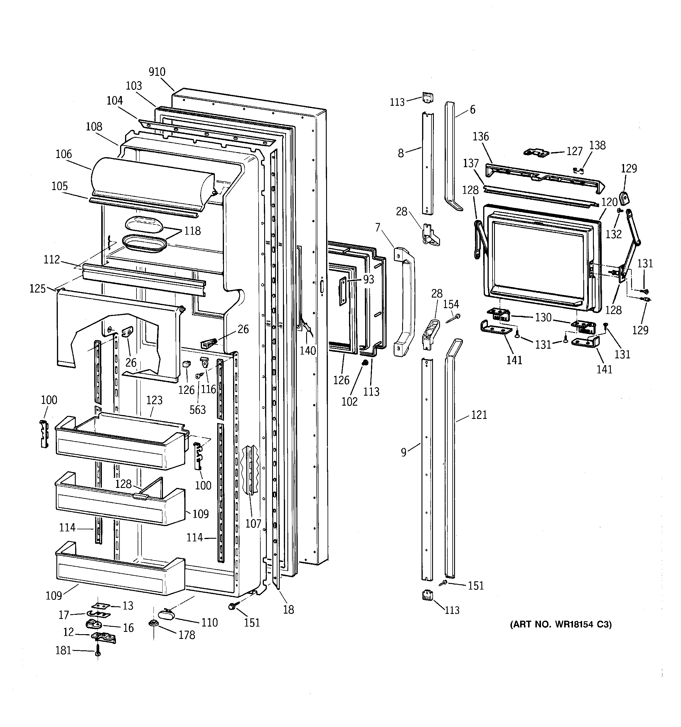 GE TFX24PFXABB fresh food door diagram