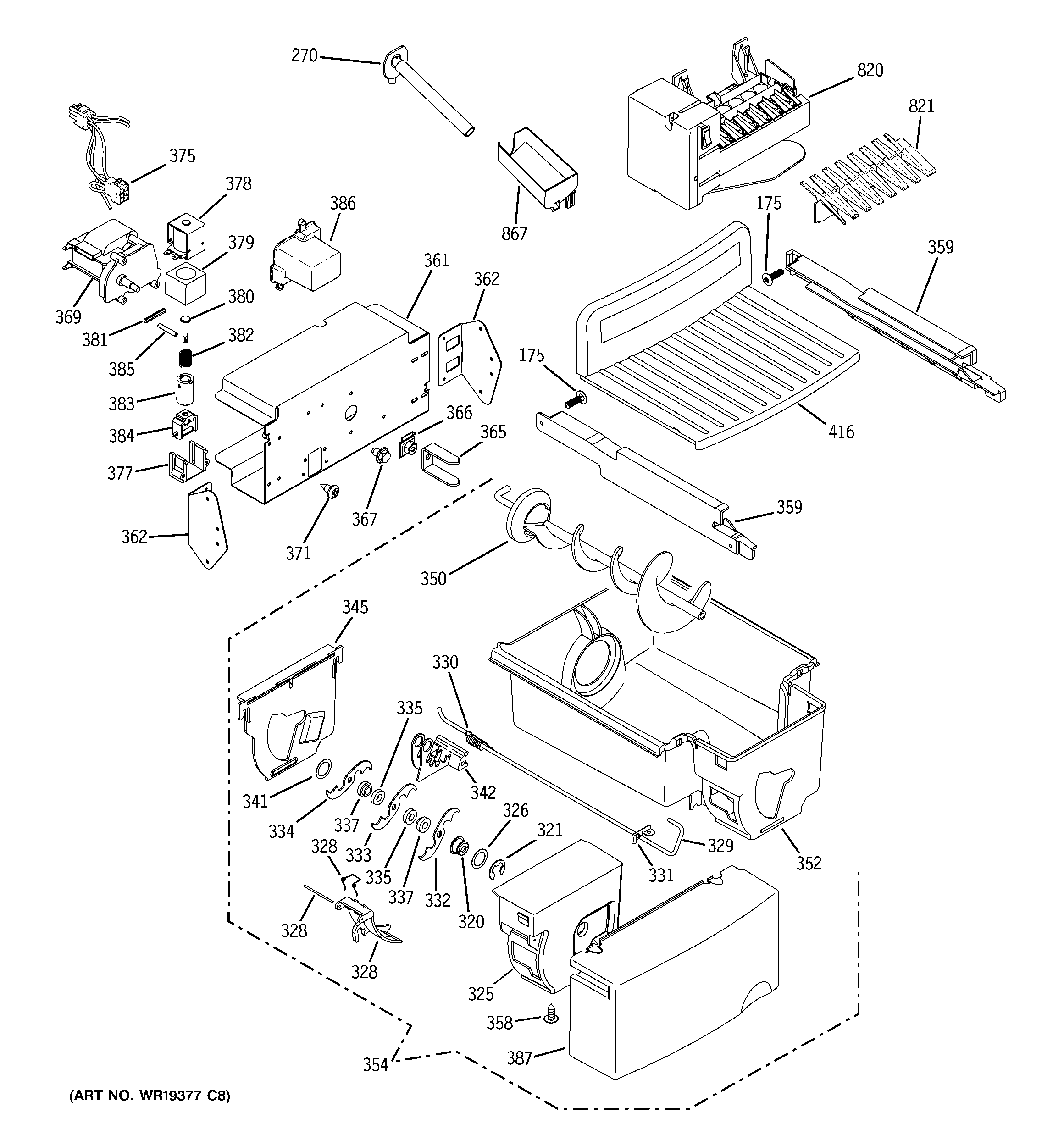 GE GSL23WGSABS ice maker & dispenser diagram