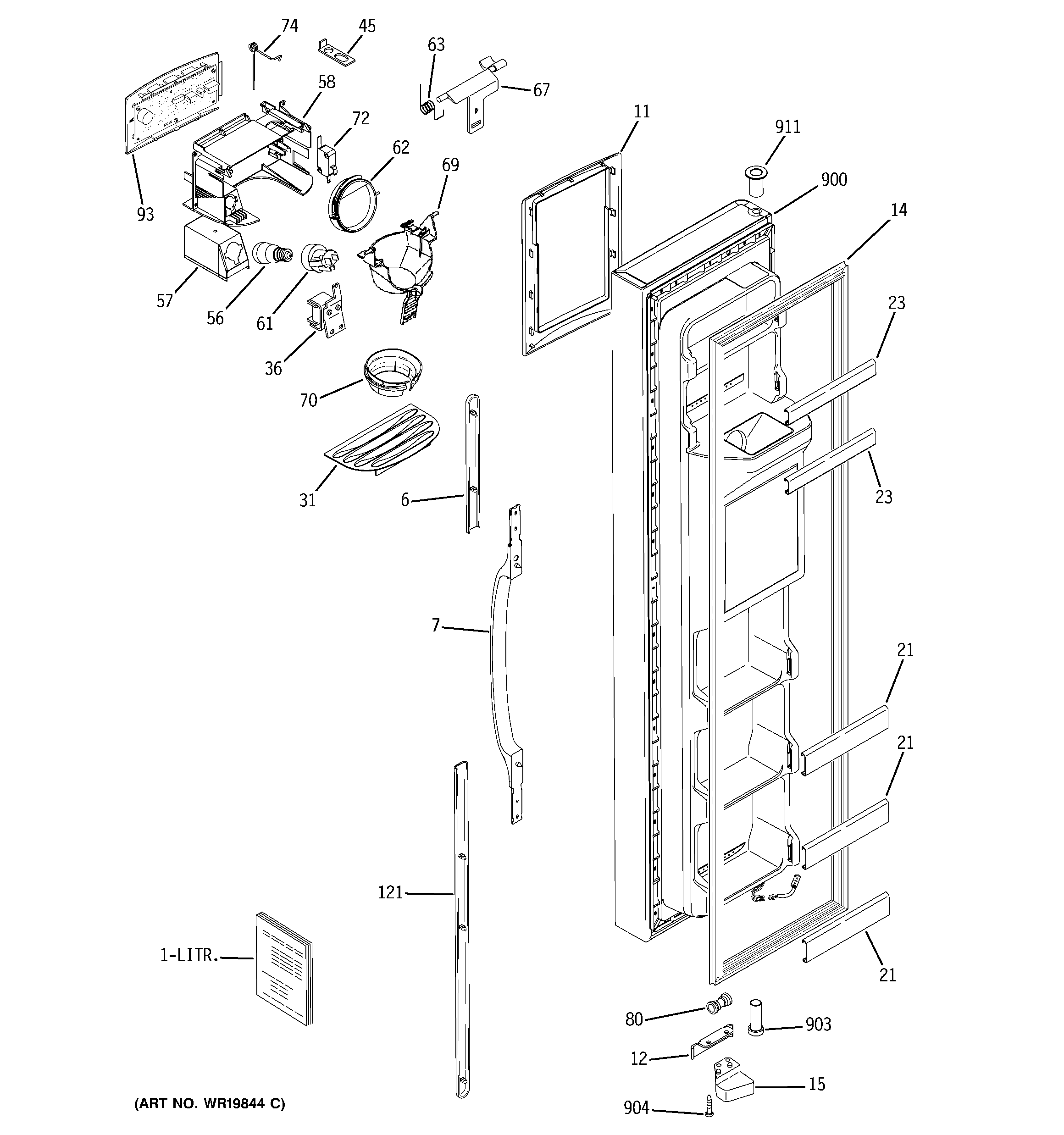 GE GSS25VGSAWW freezer door diagram