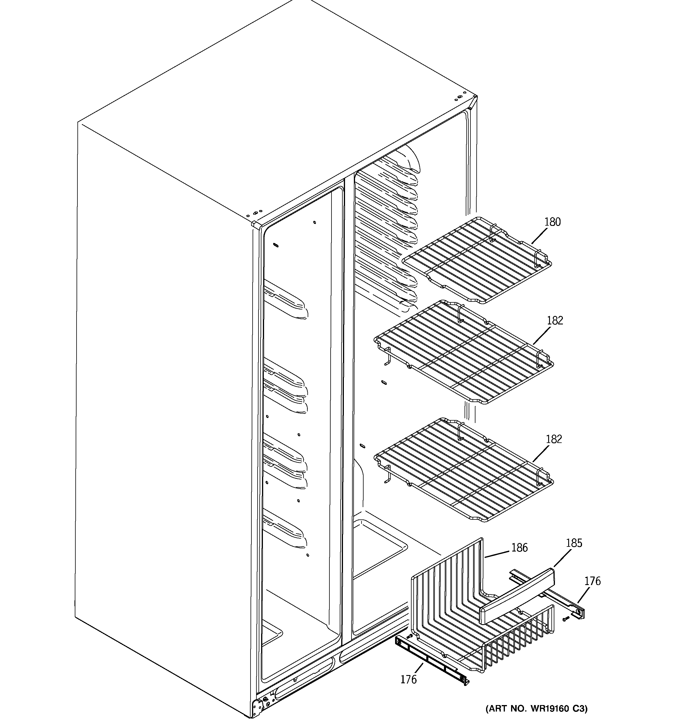 GE GSS25XGPDWW freezer shelves diagram