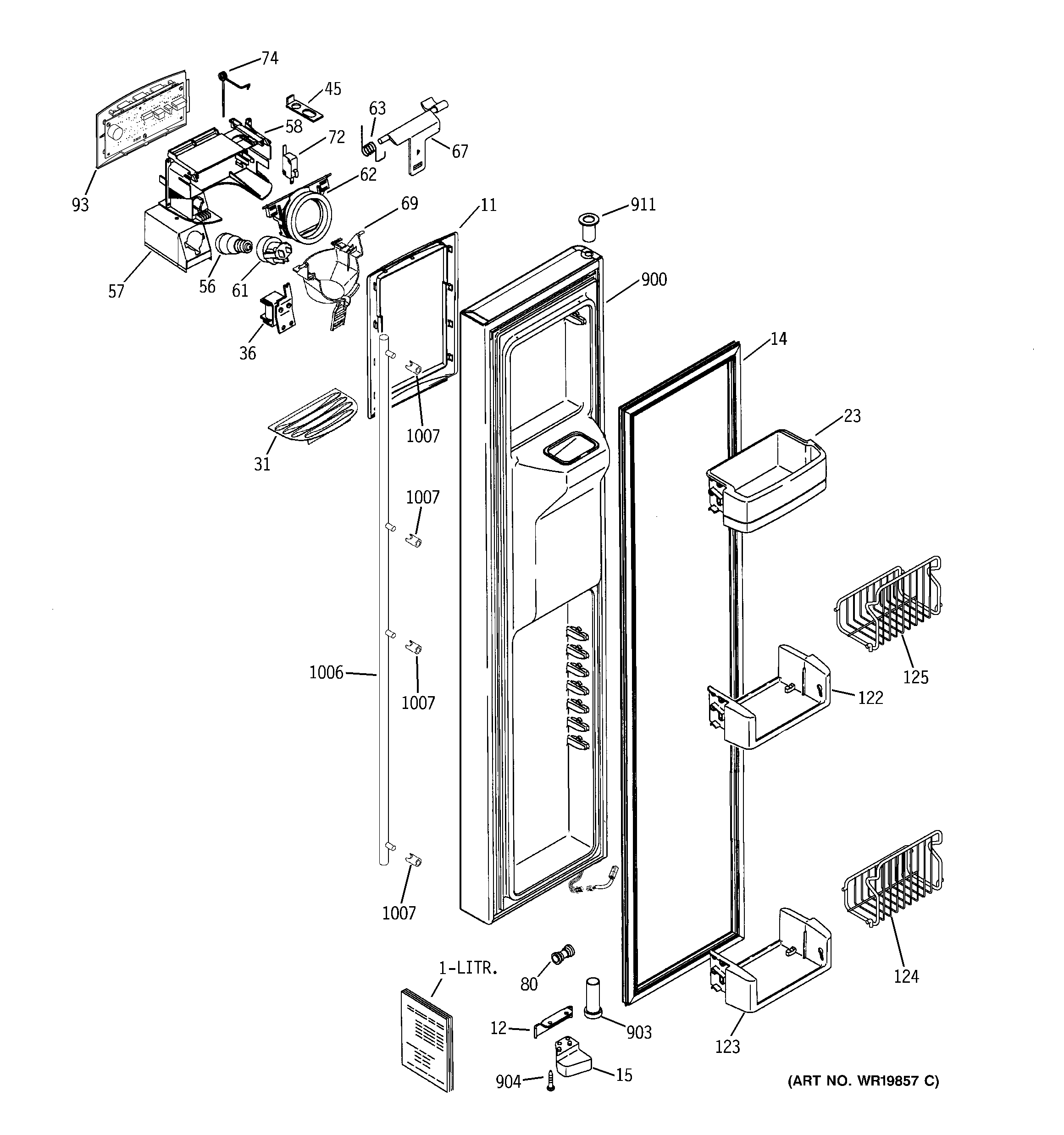GE ZCG23SGSBSS freezer door diagram