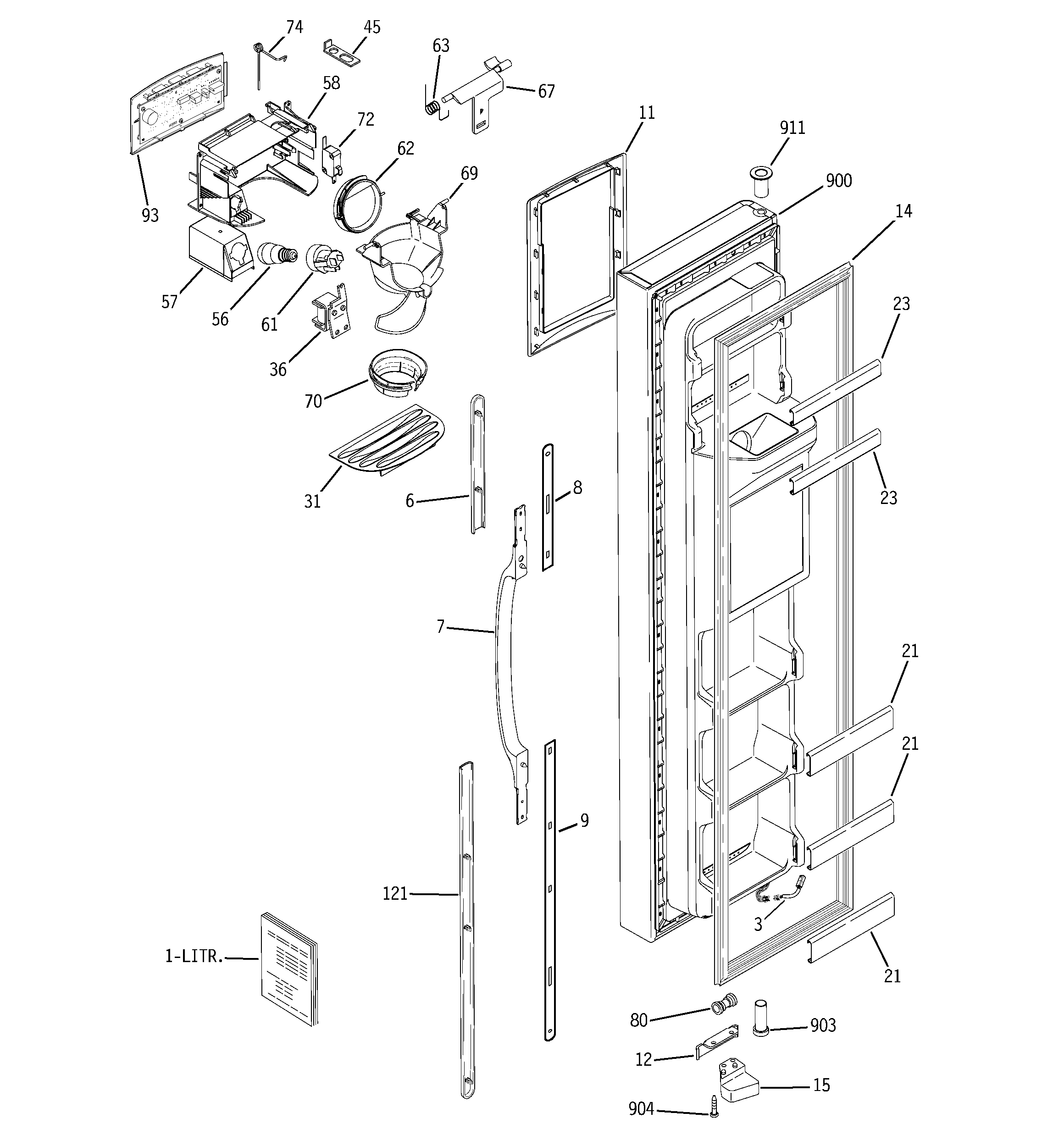 GE ESL25XGSCBS freezer door diagram