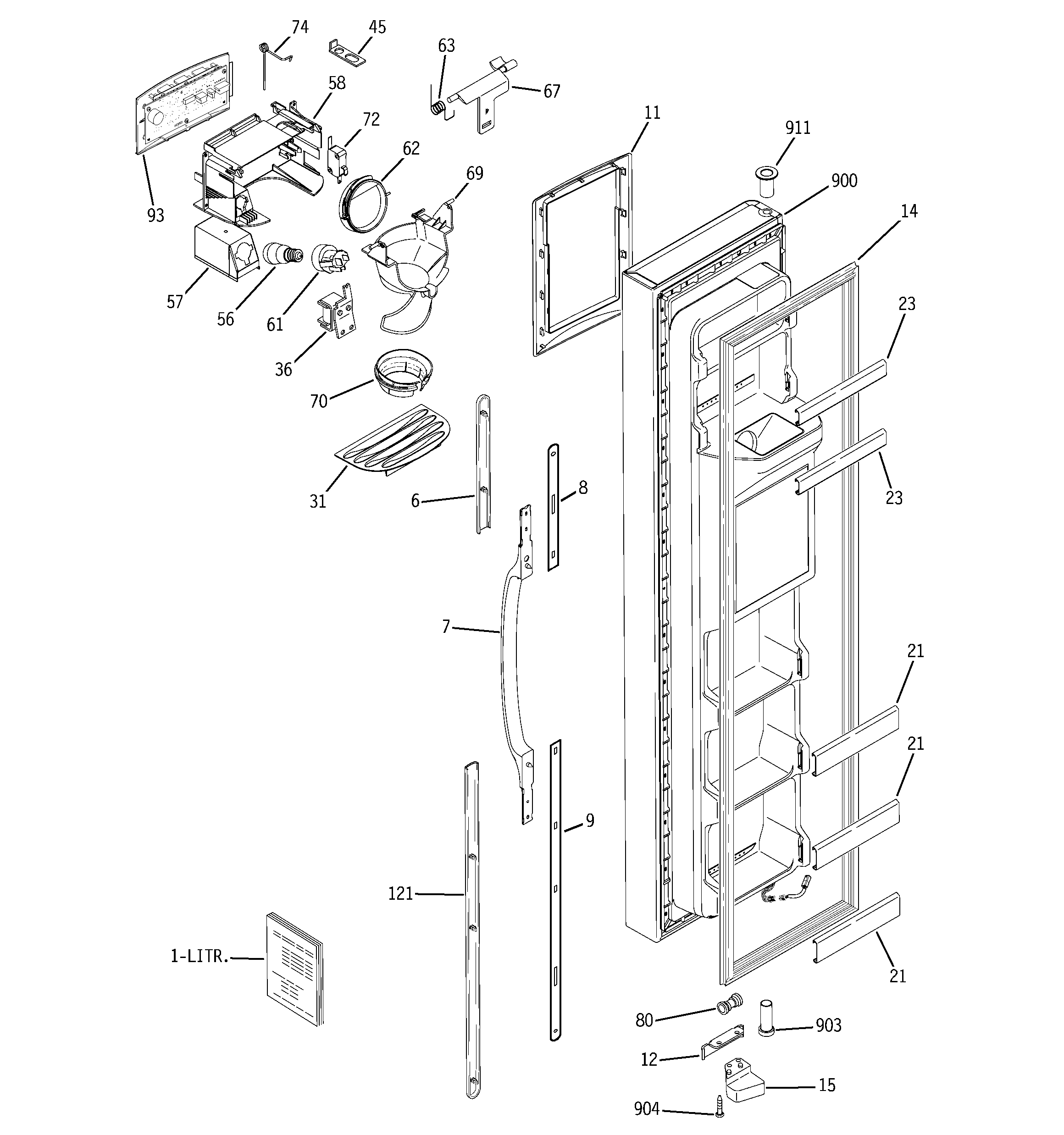 GE ESS25XGSABB freezer door diagram