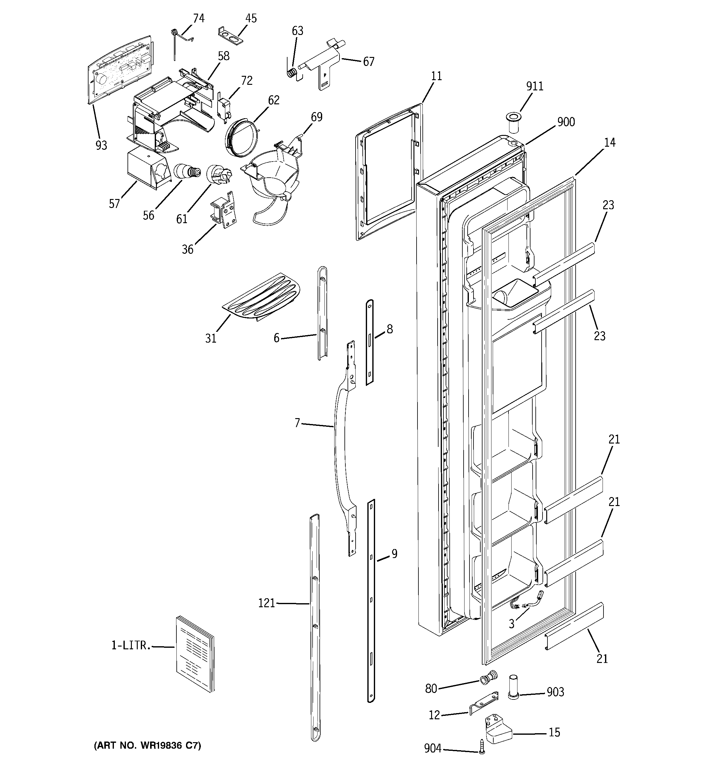 GE ESS25XGSBBB freezer door diagram