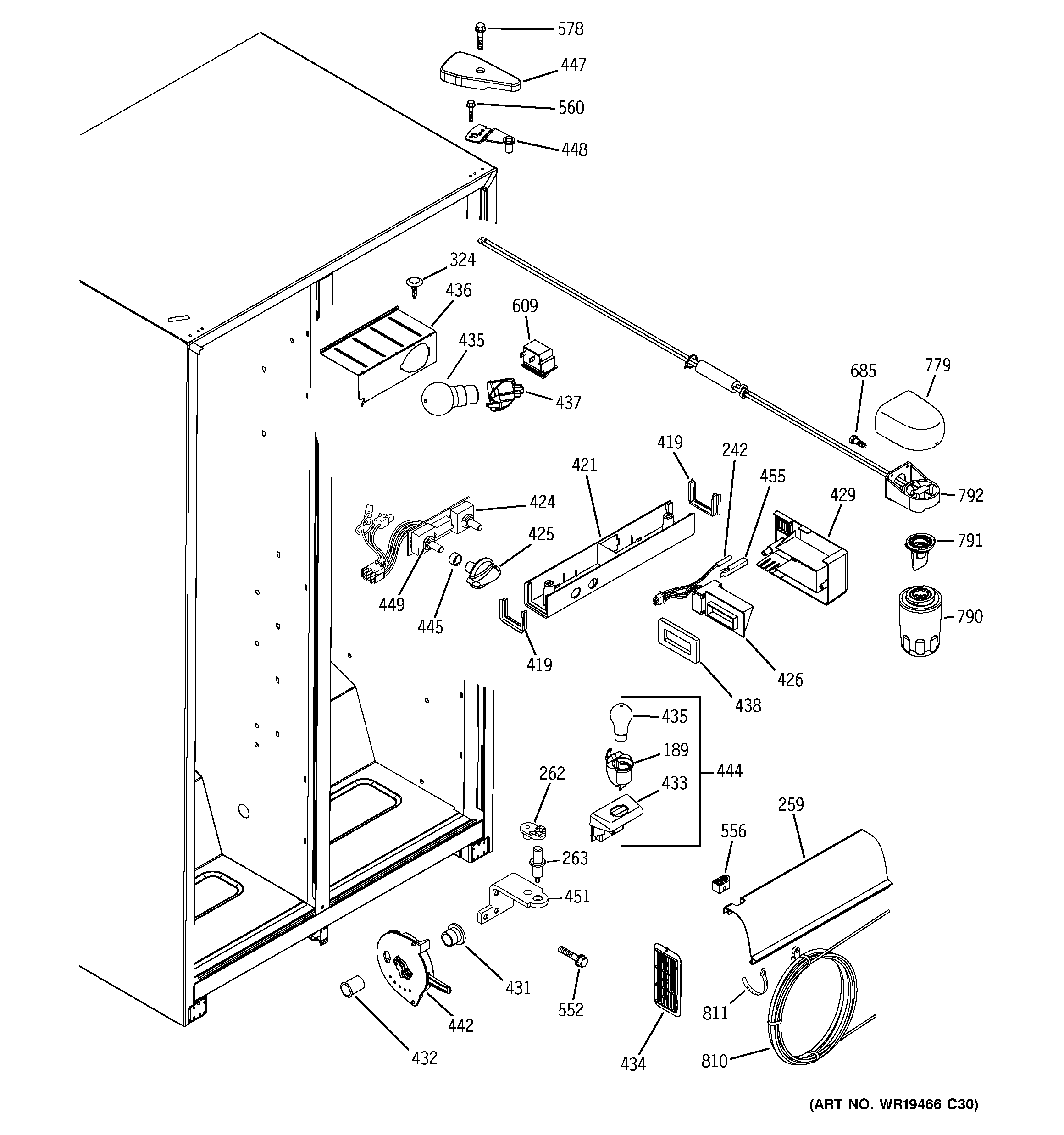 GE GSH25UFRFBB fresh food section diagram