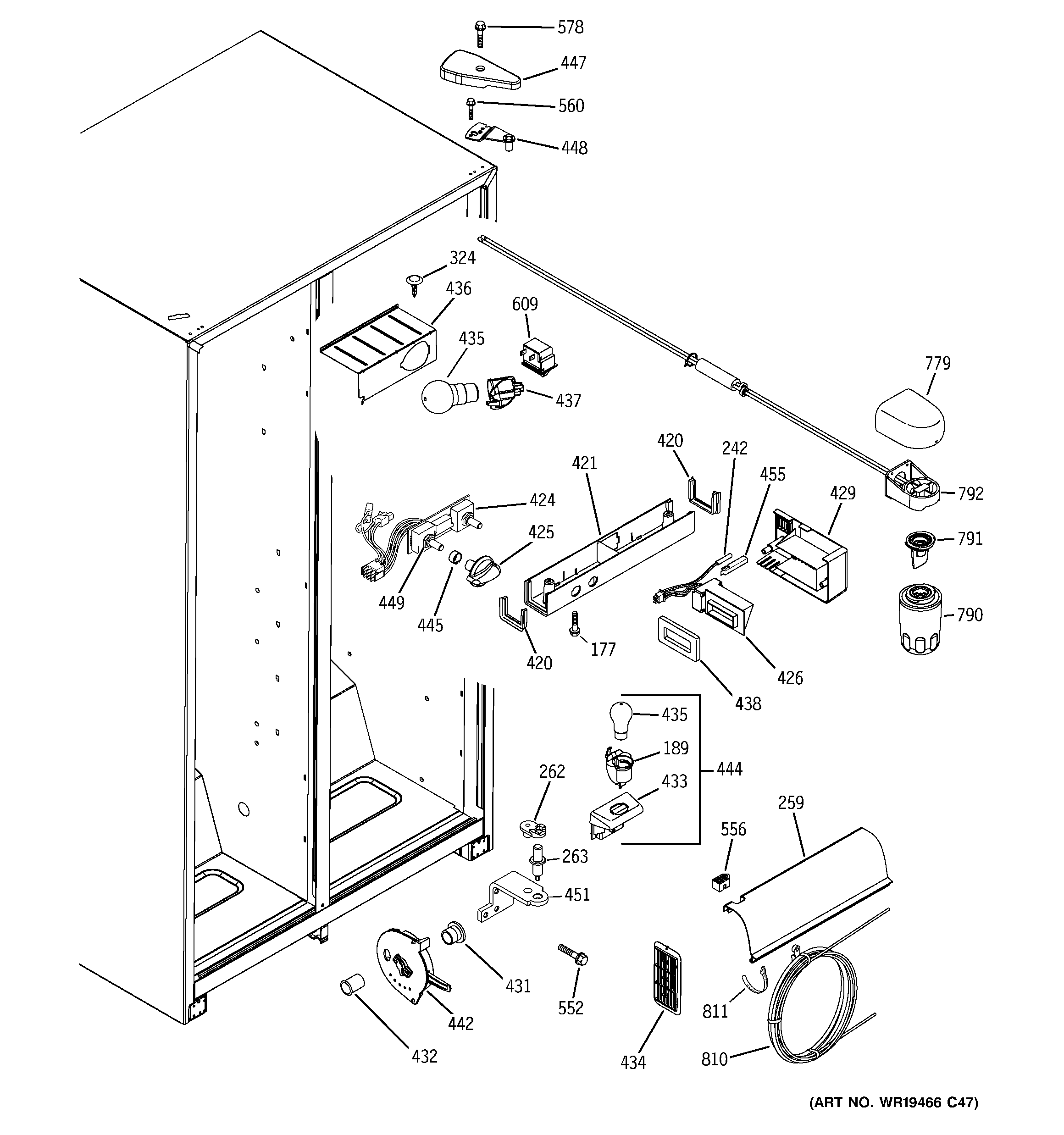 GE GSL22JFPJBS fresh food section diagram