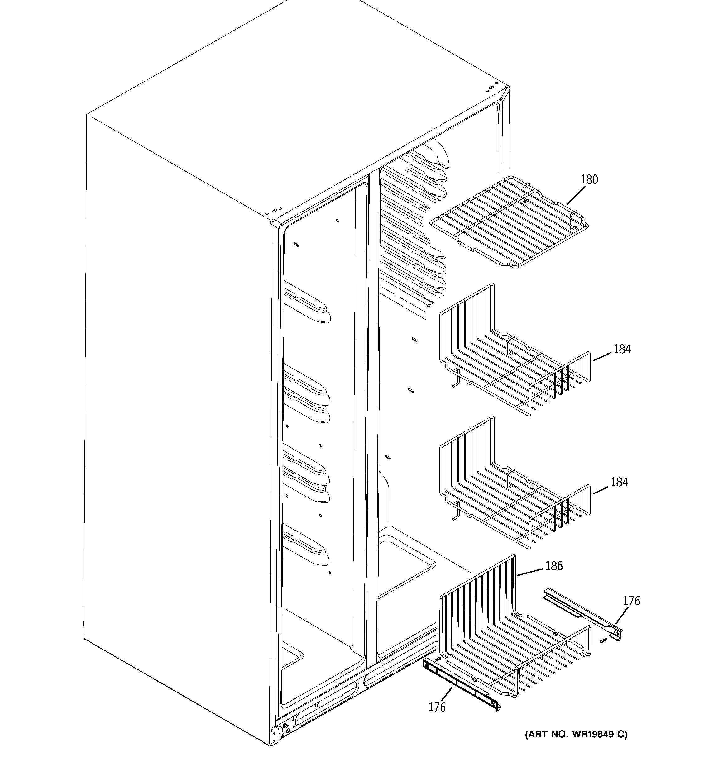 GE GSL25KGSBBS freezer shelves diagram