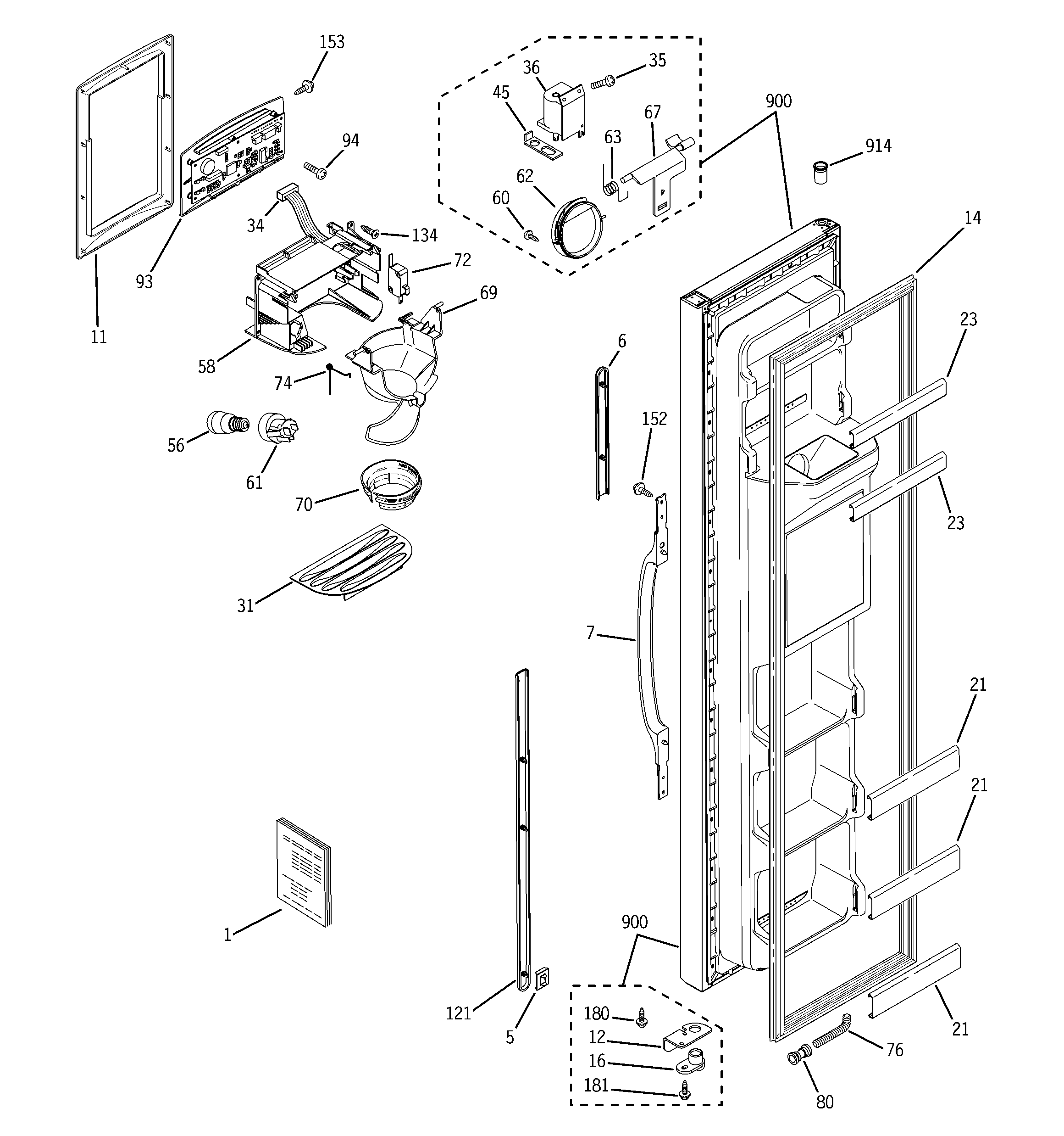 GE GSS22KGPJWW freezer door diagram