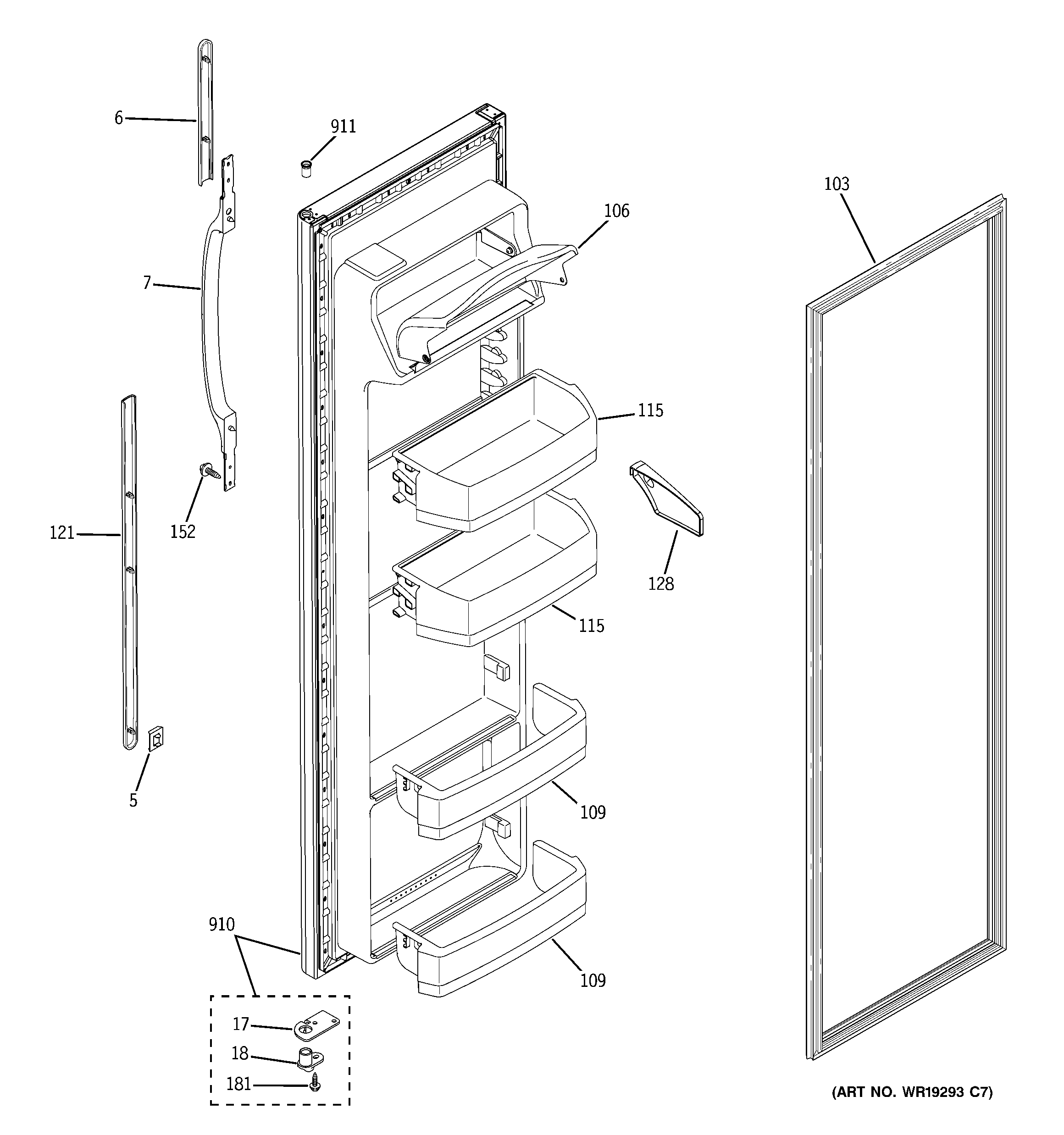 GE GSS22KGPJWW fresh food door diagram