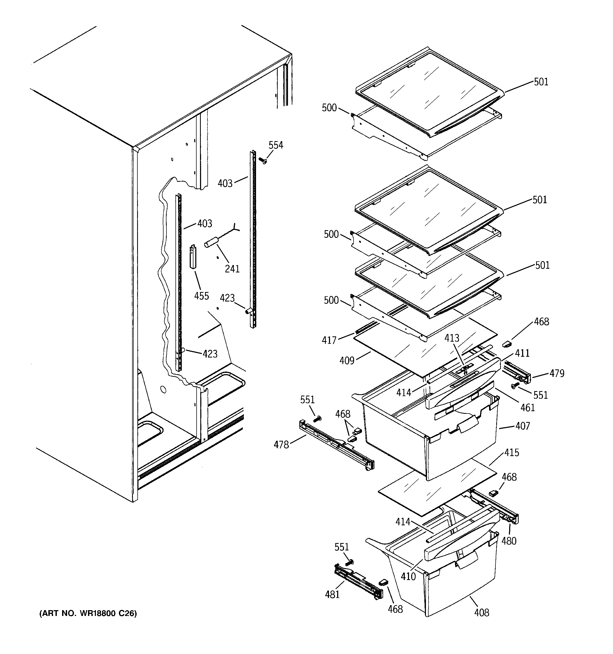 GE GSS22VFPJWW fresh food shelves diagram