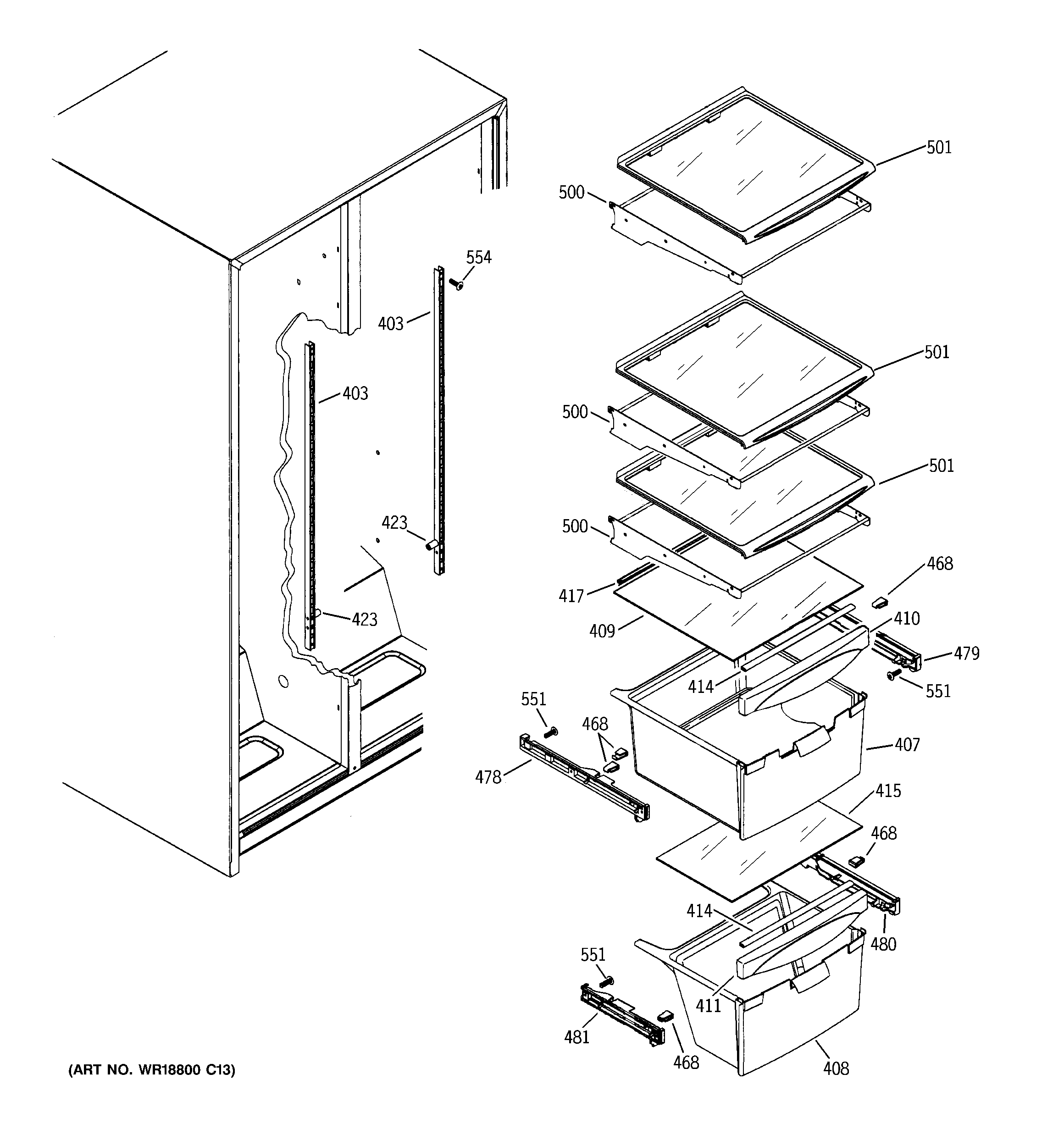 GE GSS25JFPKBB fresh food shelves diagram