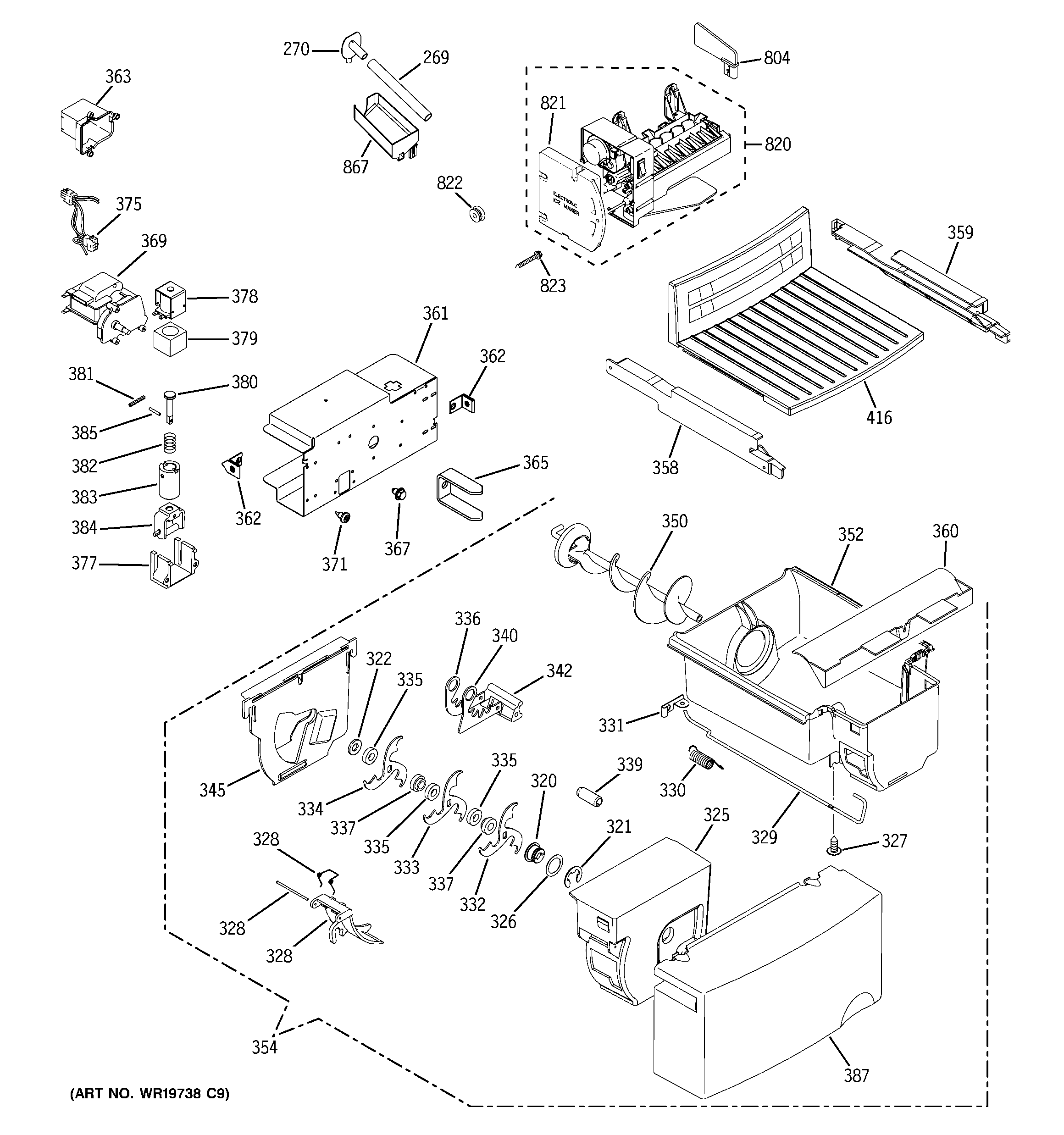 GE GSS25JSRFSS ice maker & dispenser diagram