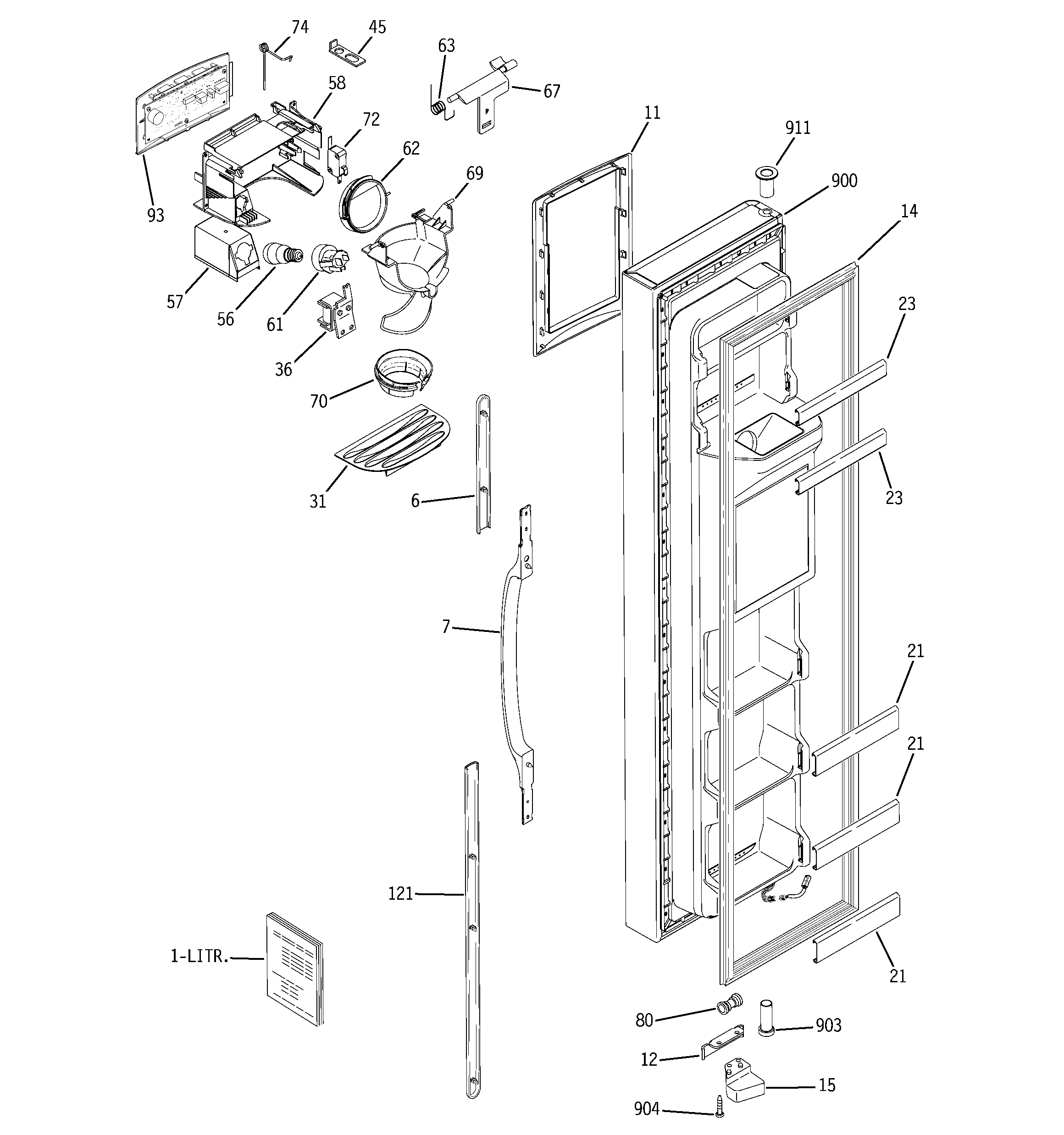 GE GSS25KGSAWW freezer door diagram