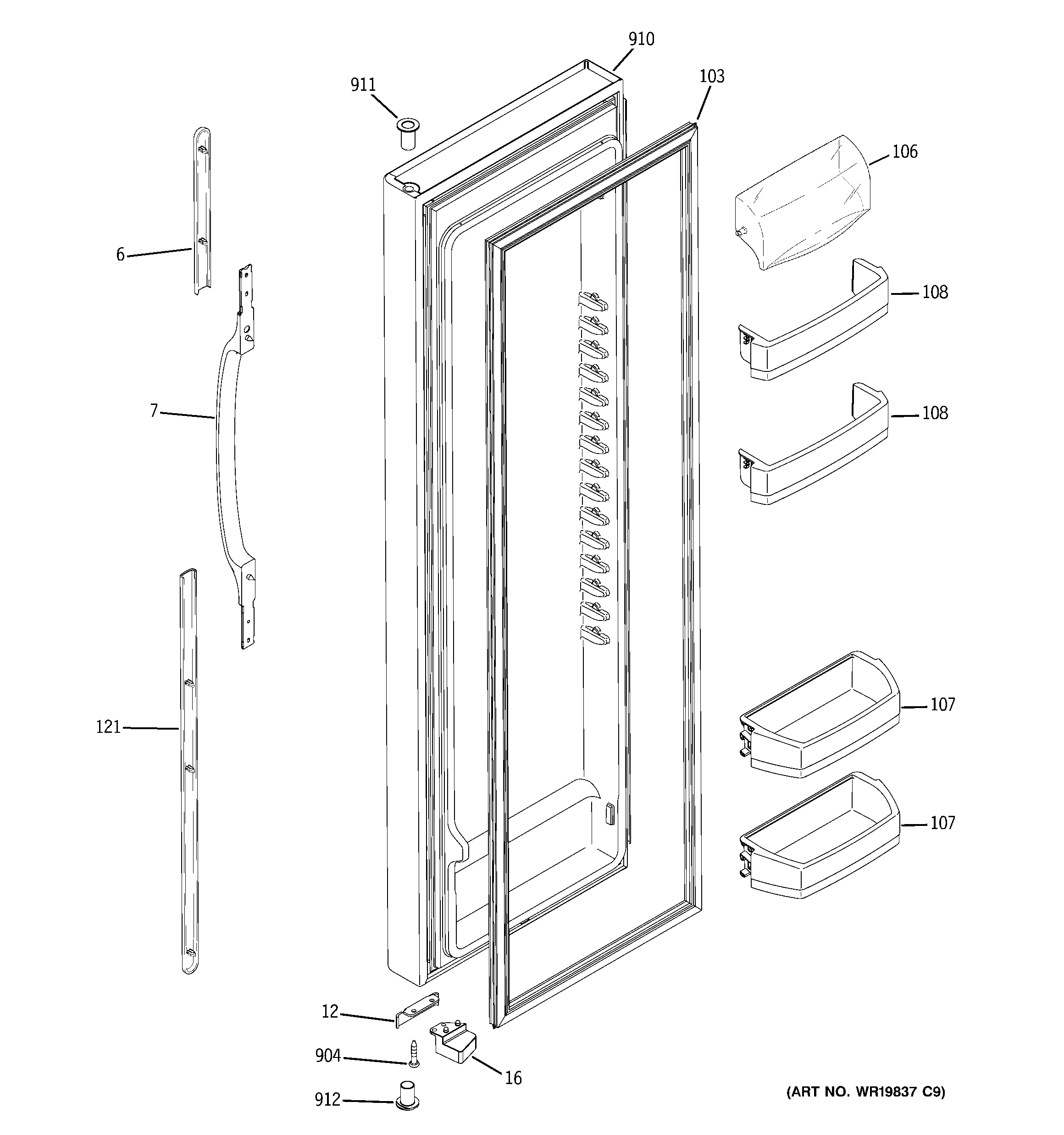 GE GSS25KGSAWW fresh food door diagram
