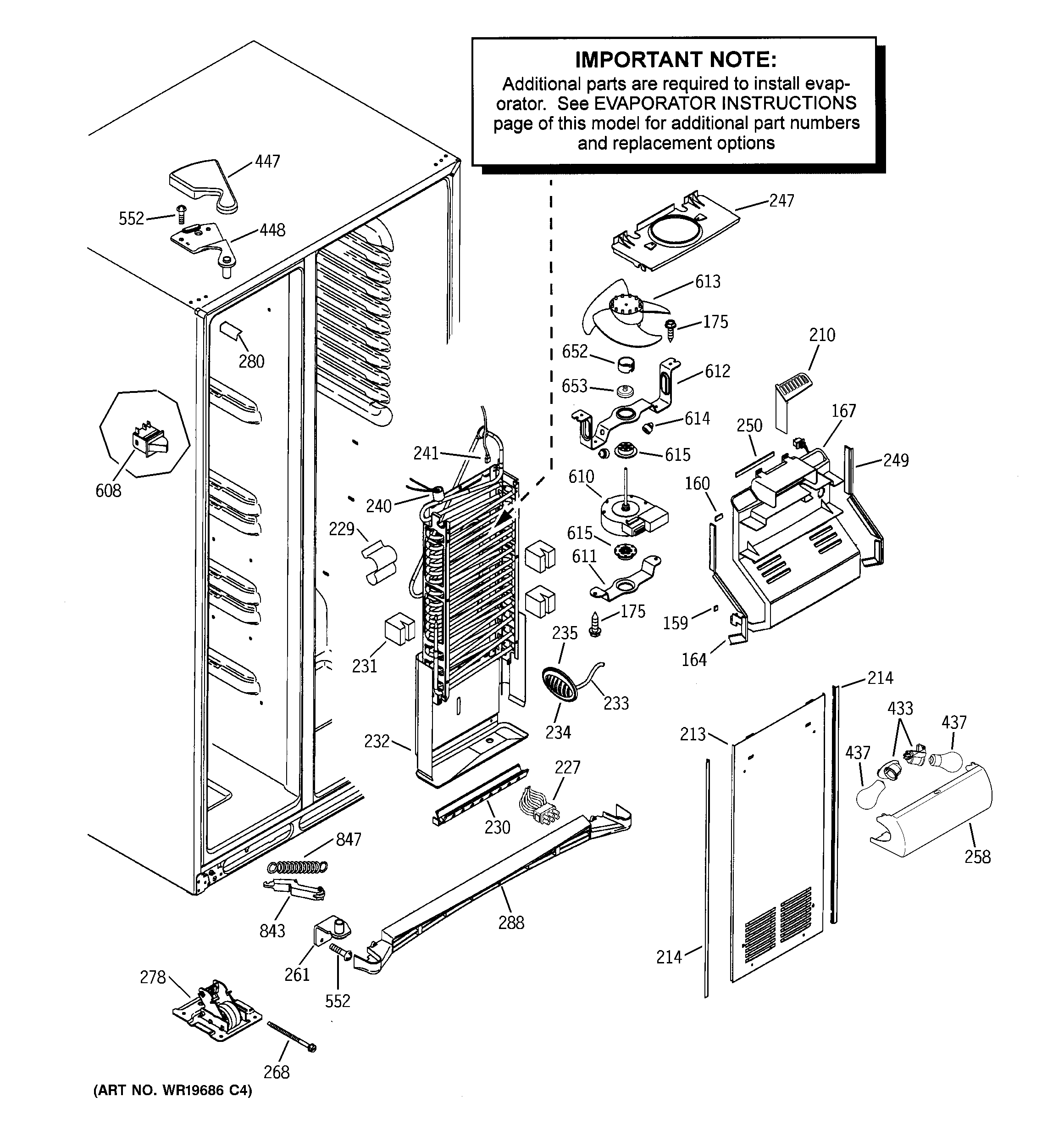 GE GSS25KGSAWW freezer section diagram