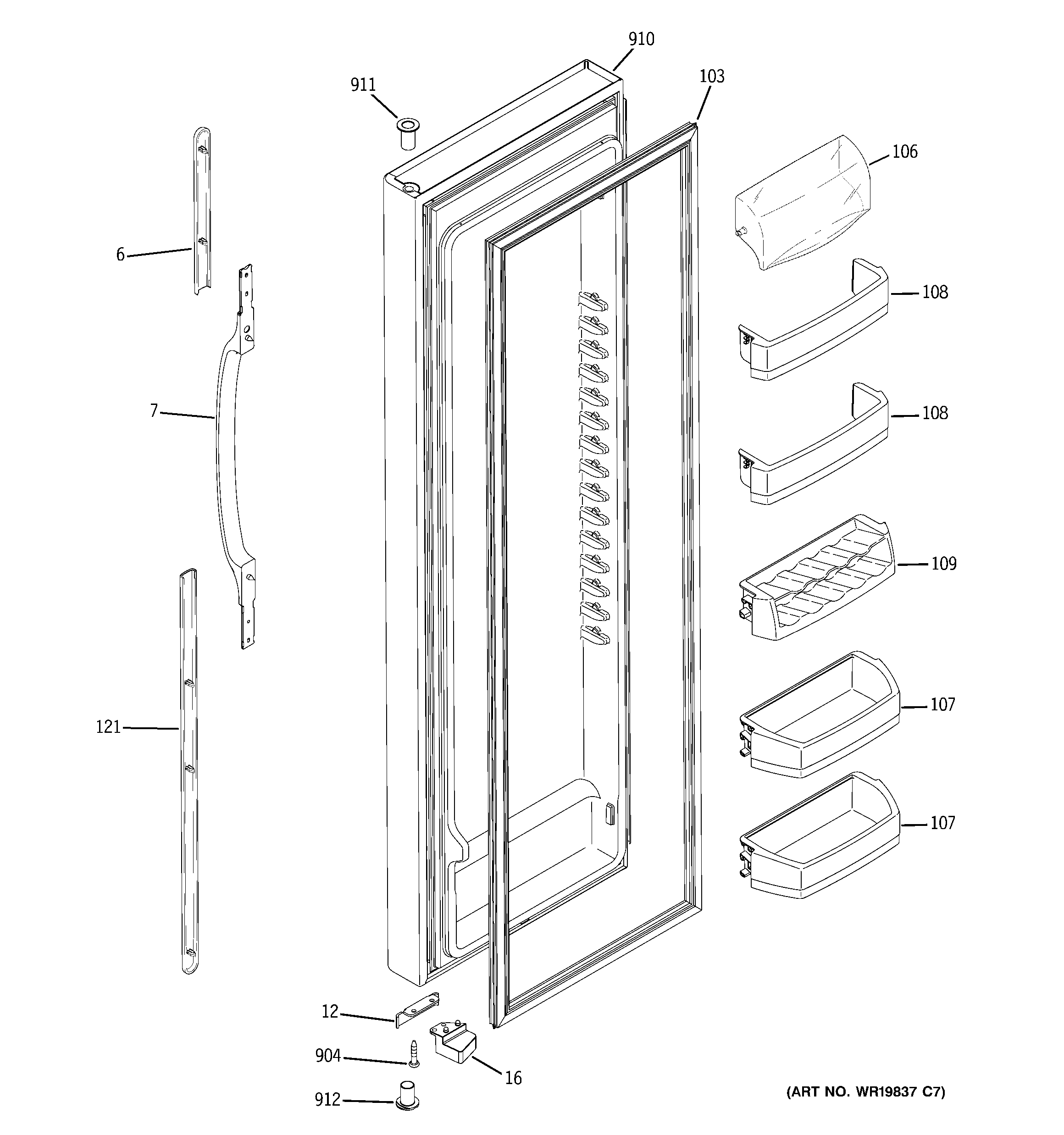 GE GSS25QGSBWW fresh food door diagram