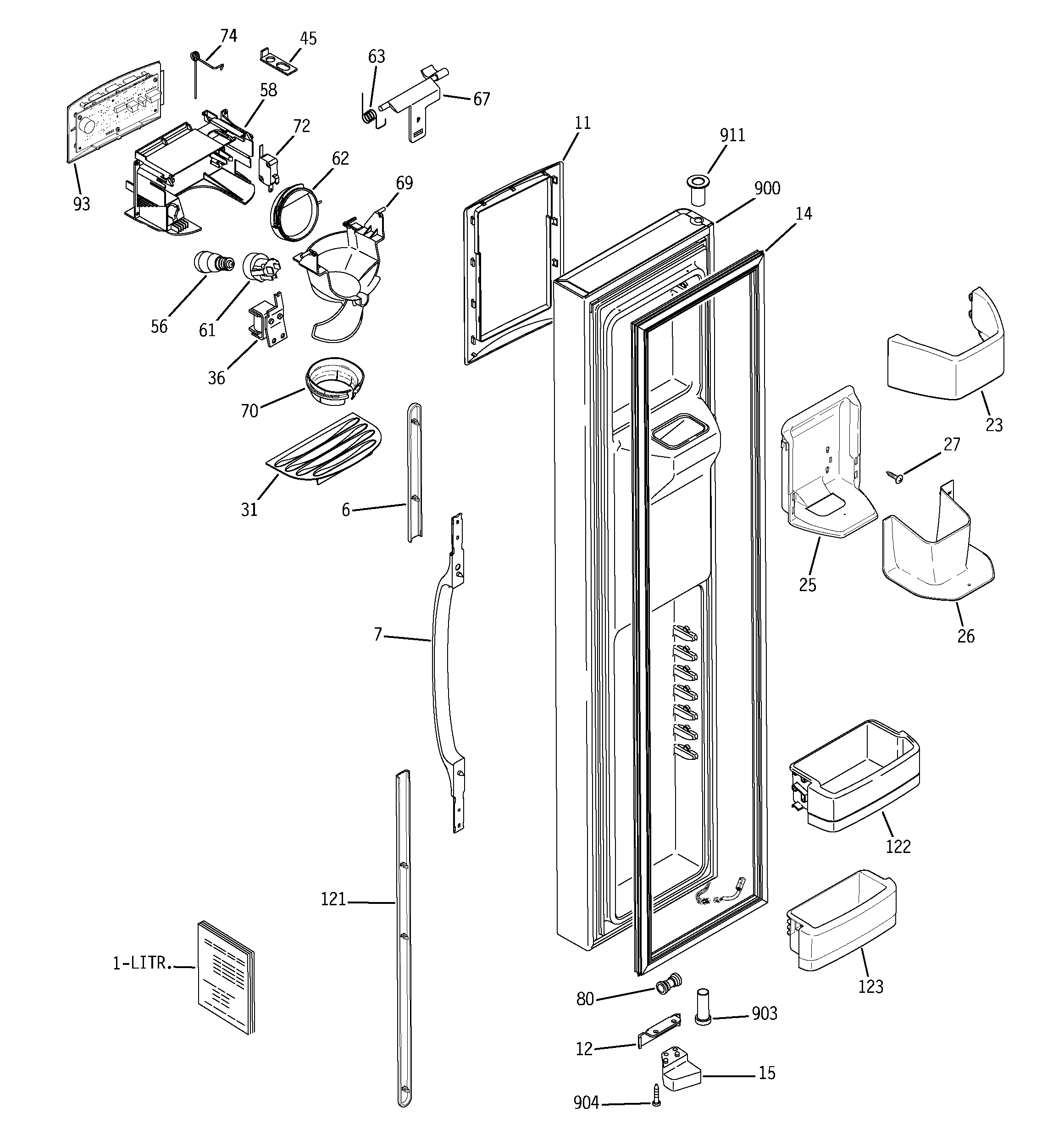 GE GSS25TGPCWW freezer door diagram