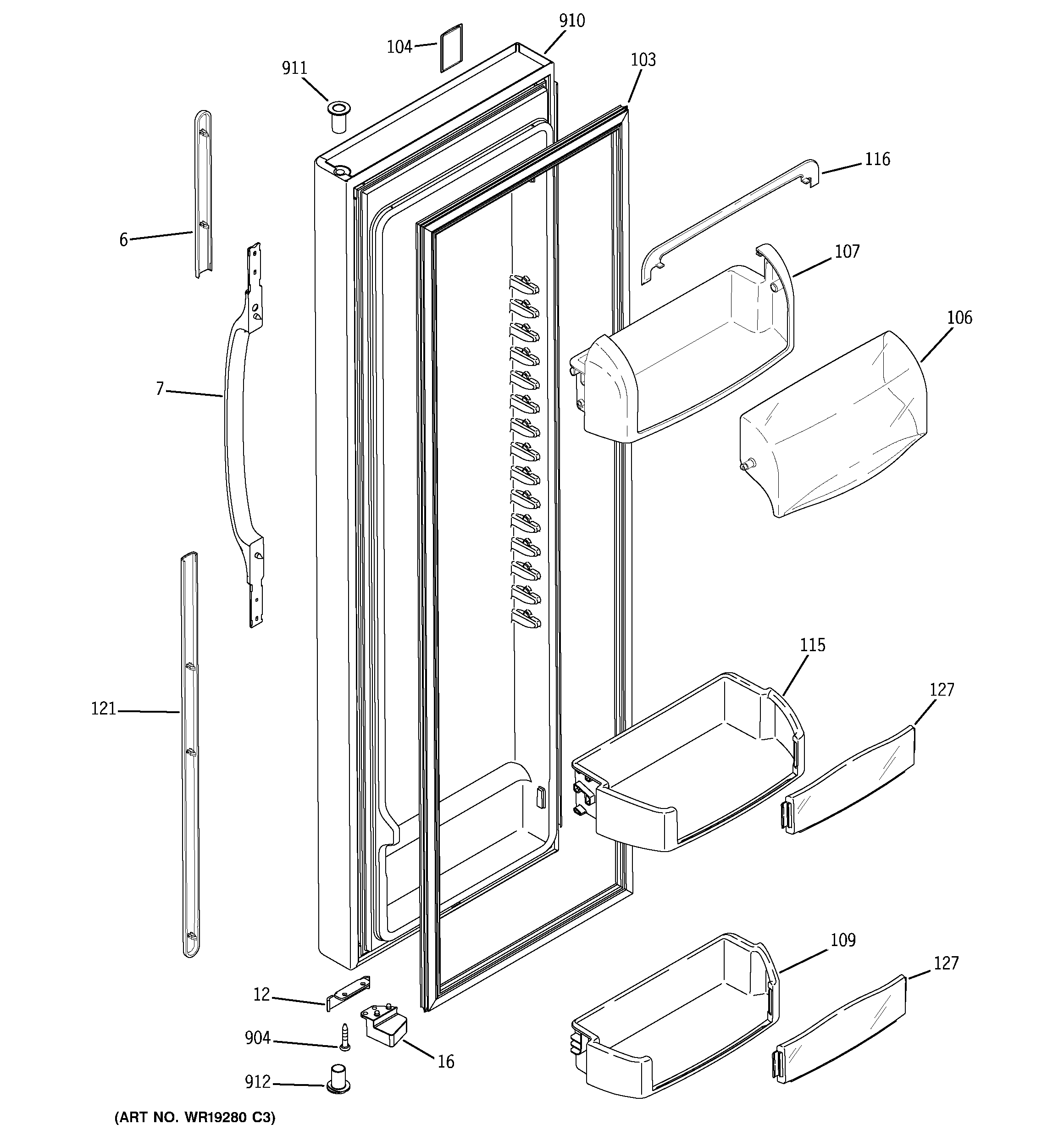 GE GSS25TGPCWW fresh food door diagram