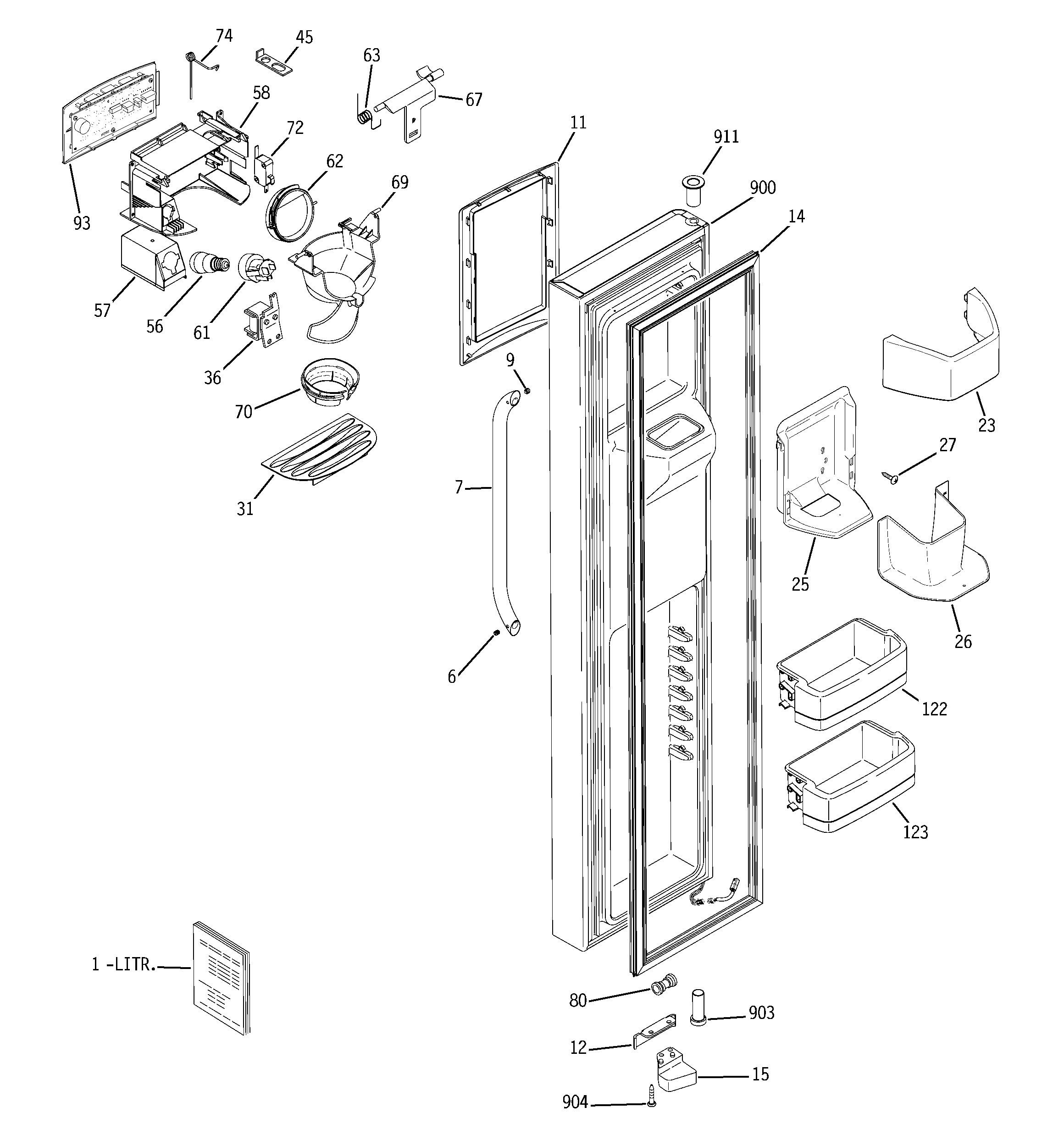 GE GSS25TSRCSS freezer door diagram