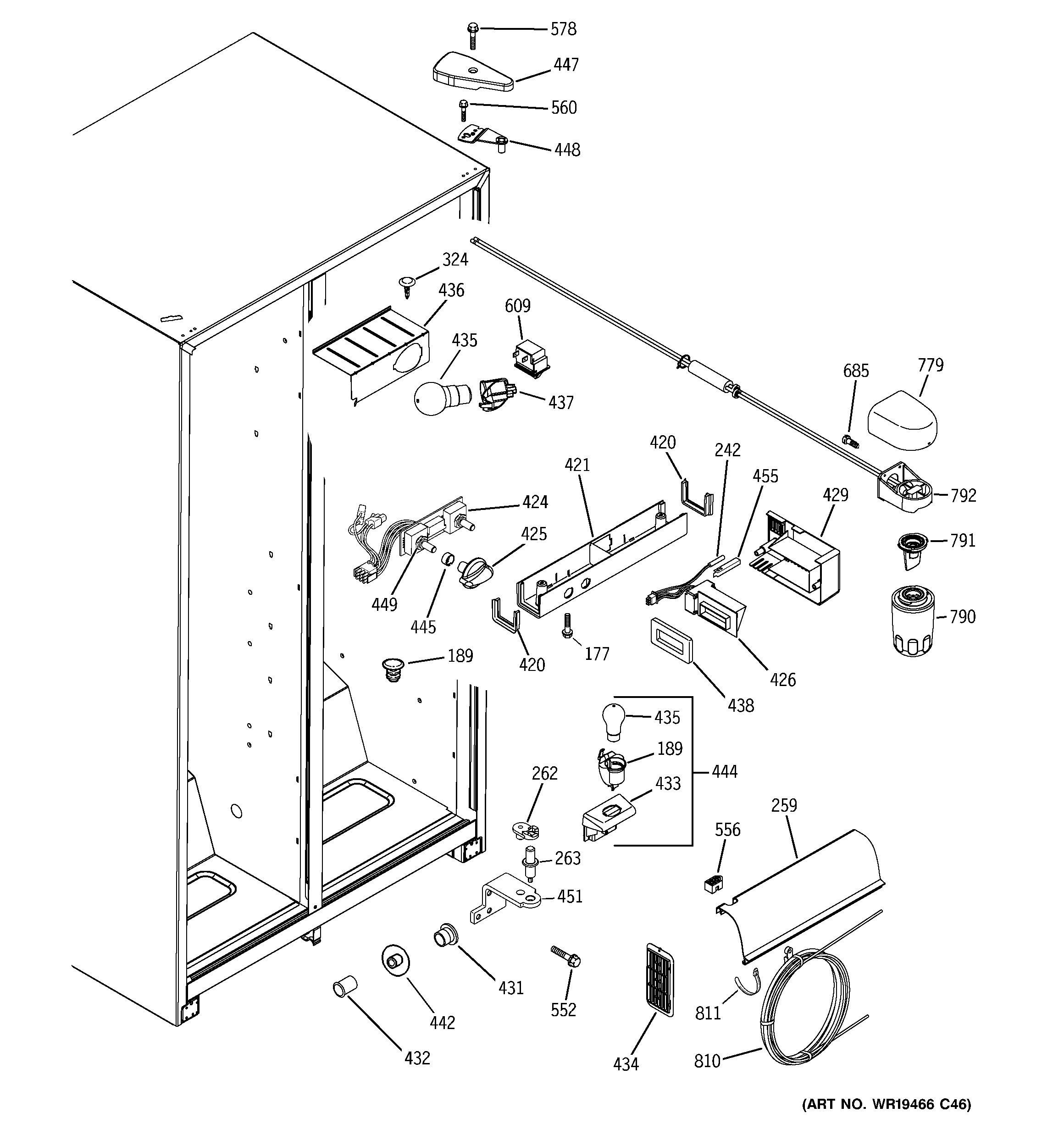 GE GSS25VFPJWW fresh food section diagram