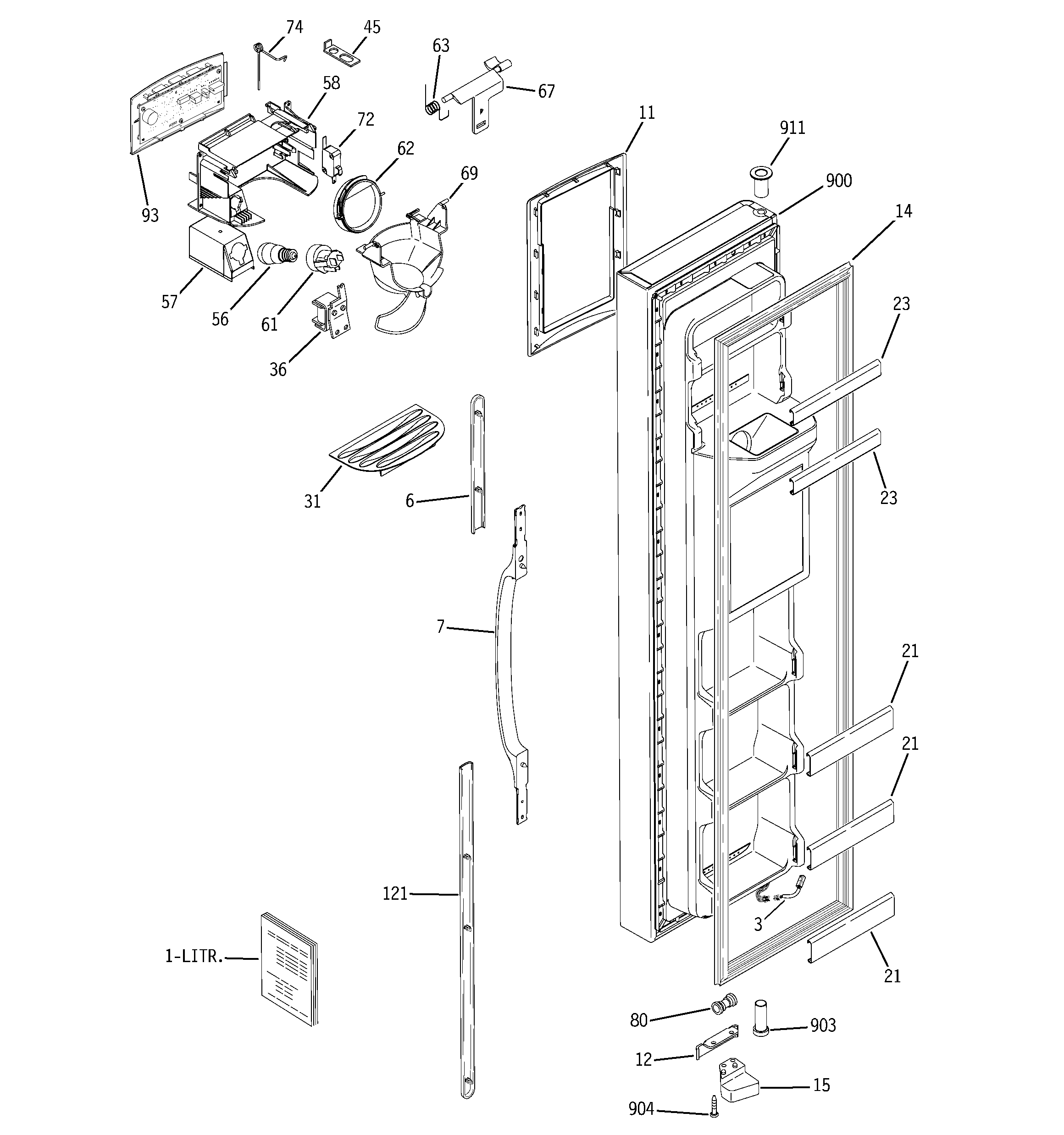 GE GSS25VGSCCC freezer door diagram