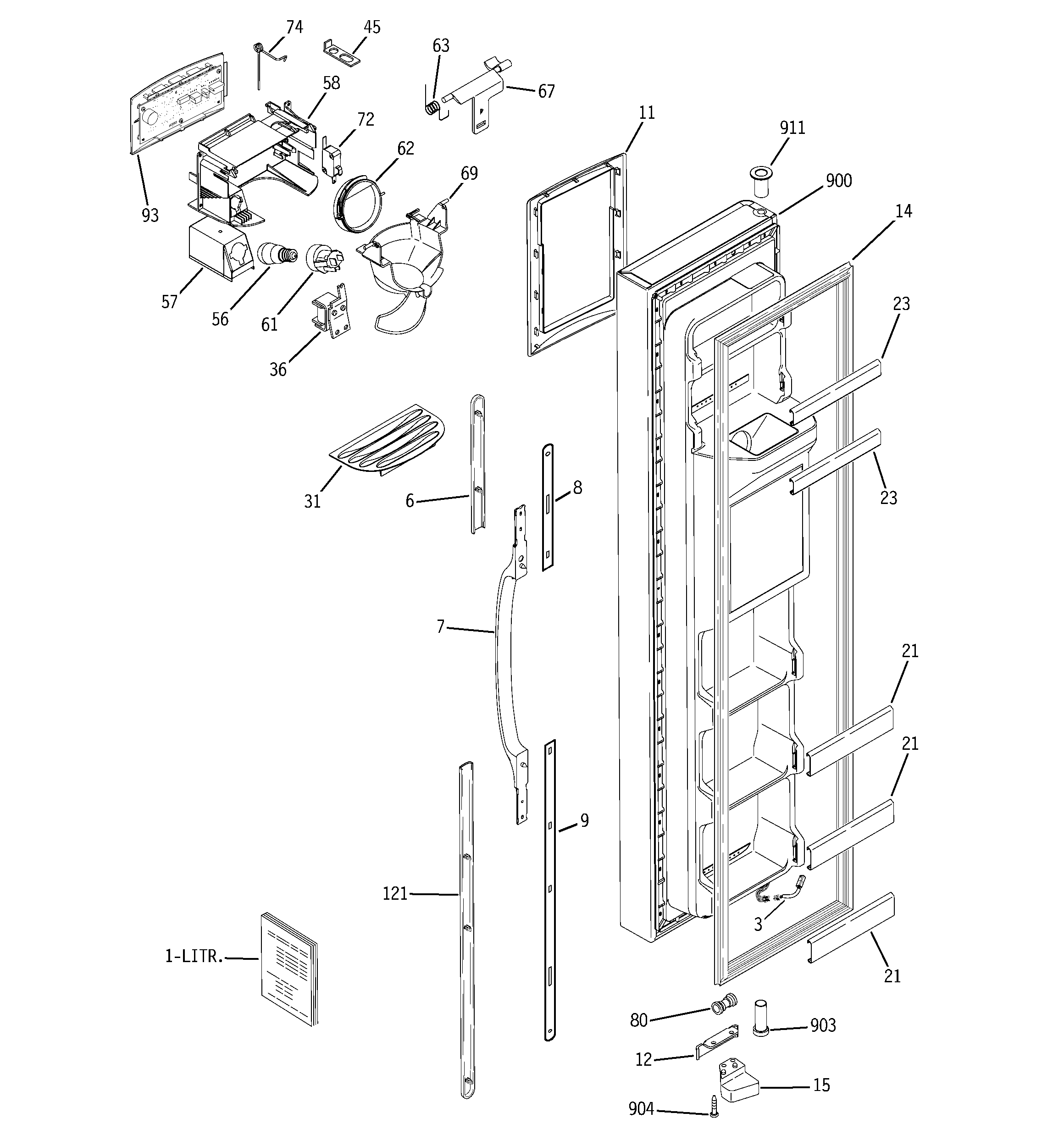 GE GSS25WGSBCC freezer door diagram