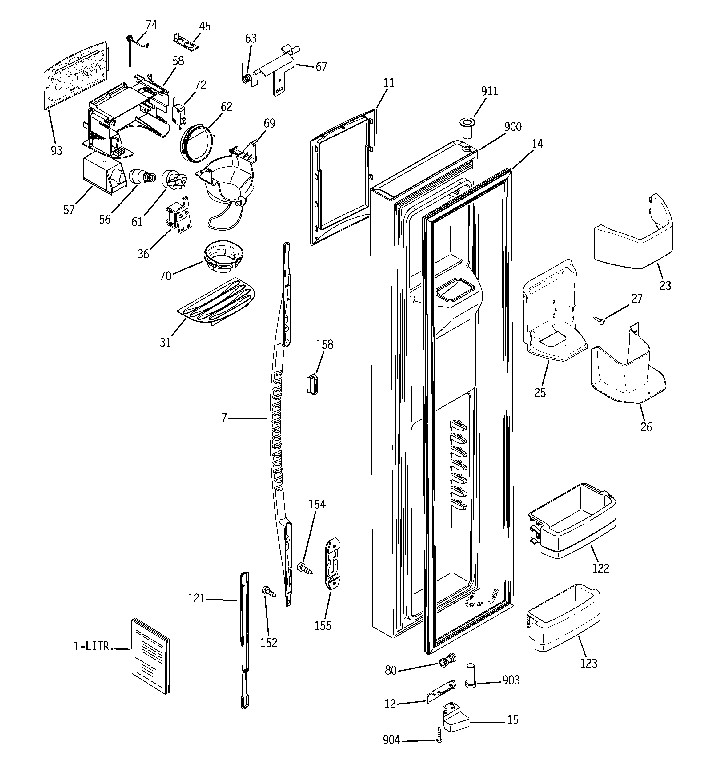 GE PSR26LGPCBB freezer door diagram