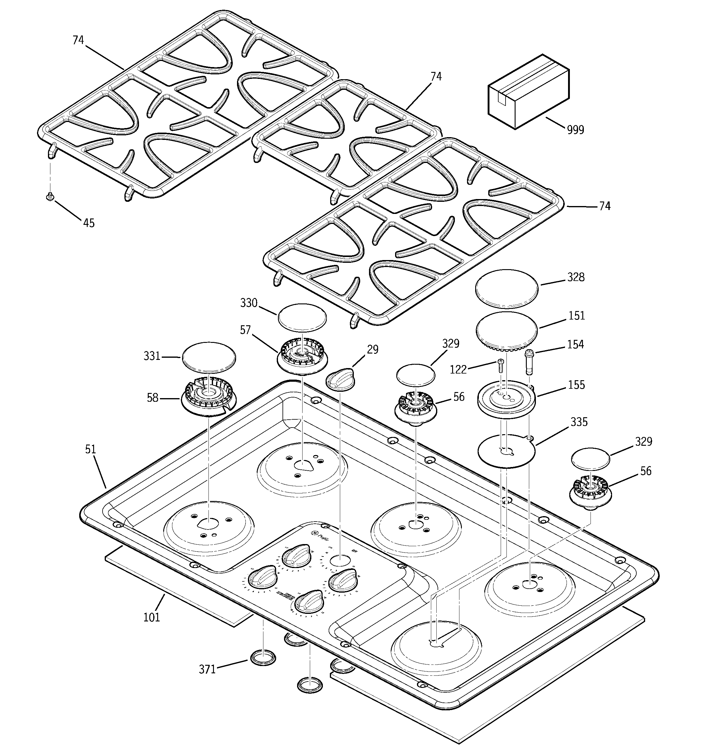 GE JGP963BEK1BB control panel & cooktop diagram