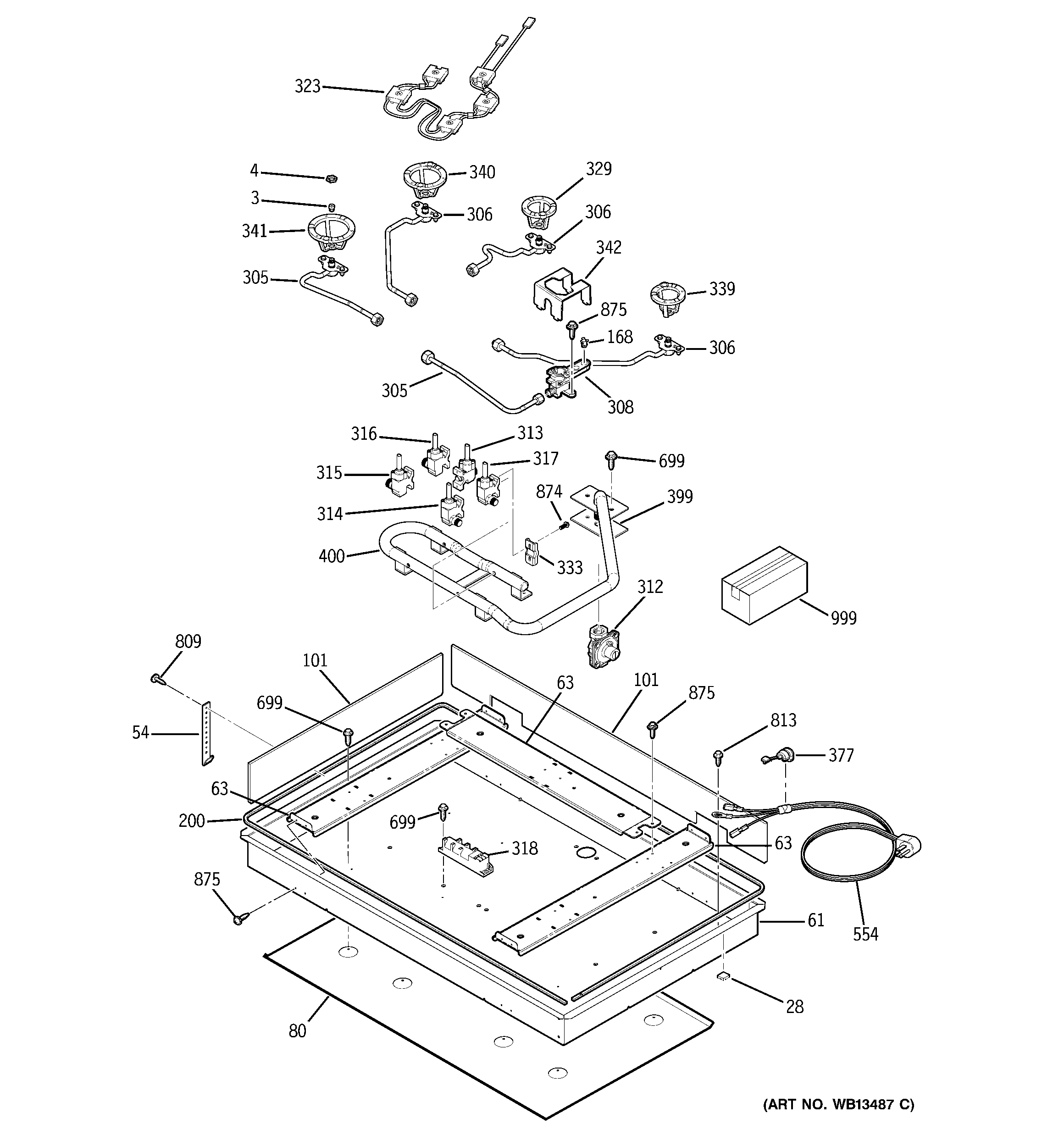 GE JGP963BEK1BB gas & burner parts diagram