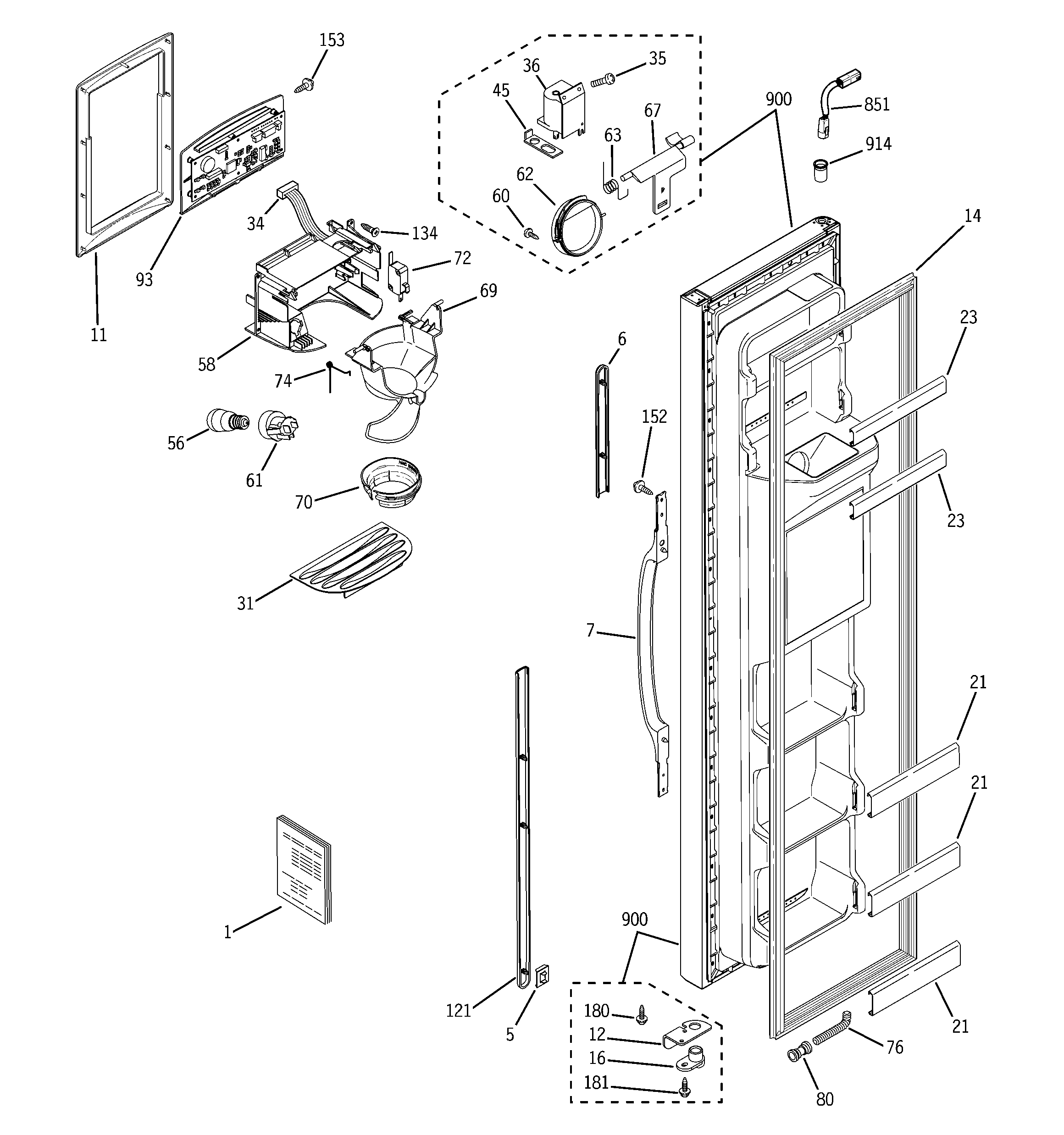GE GSH25JFRHBB freezer door diagram