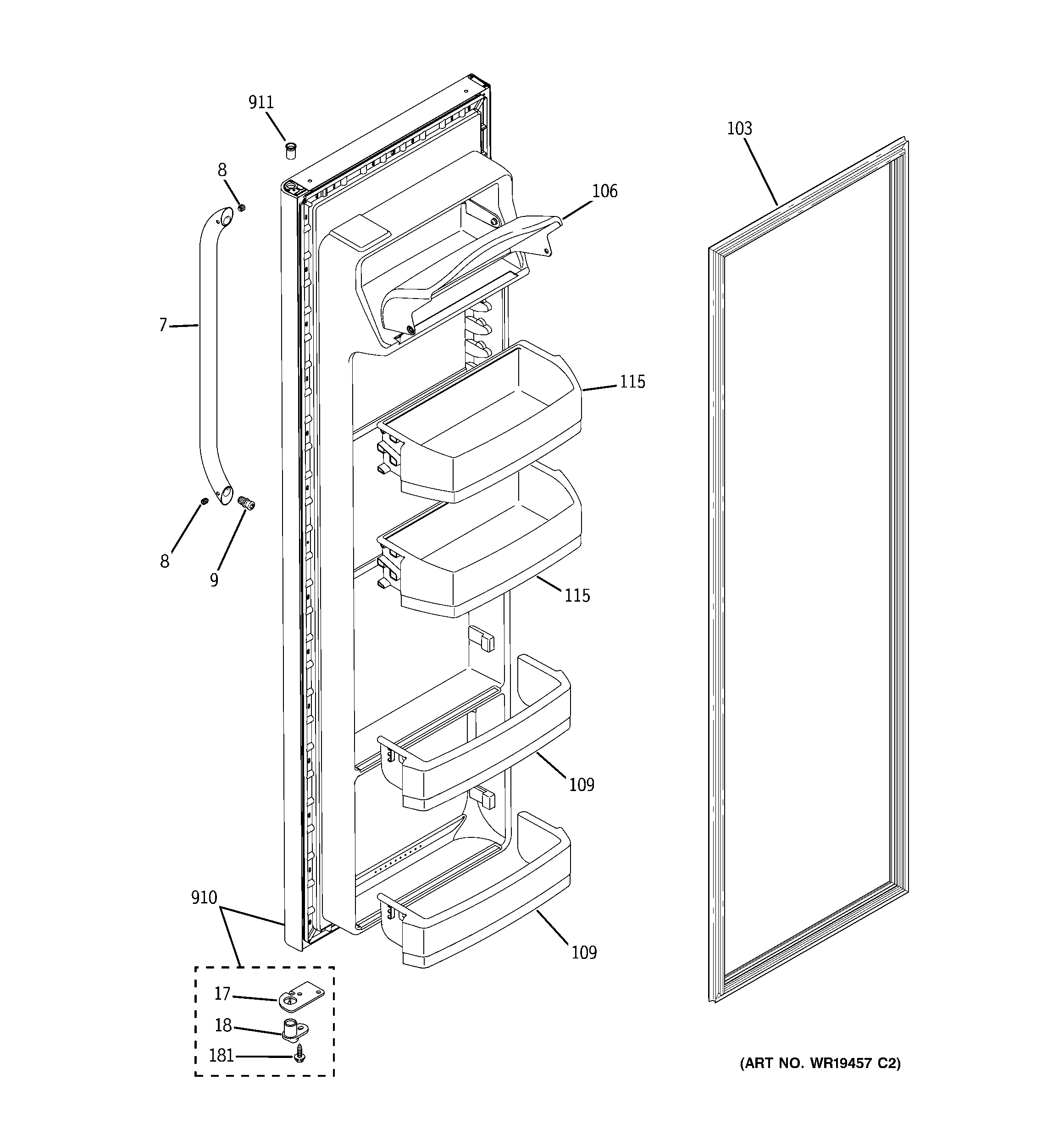 GE GSH25JSRFSS fresh food door diagram