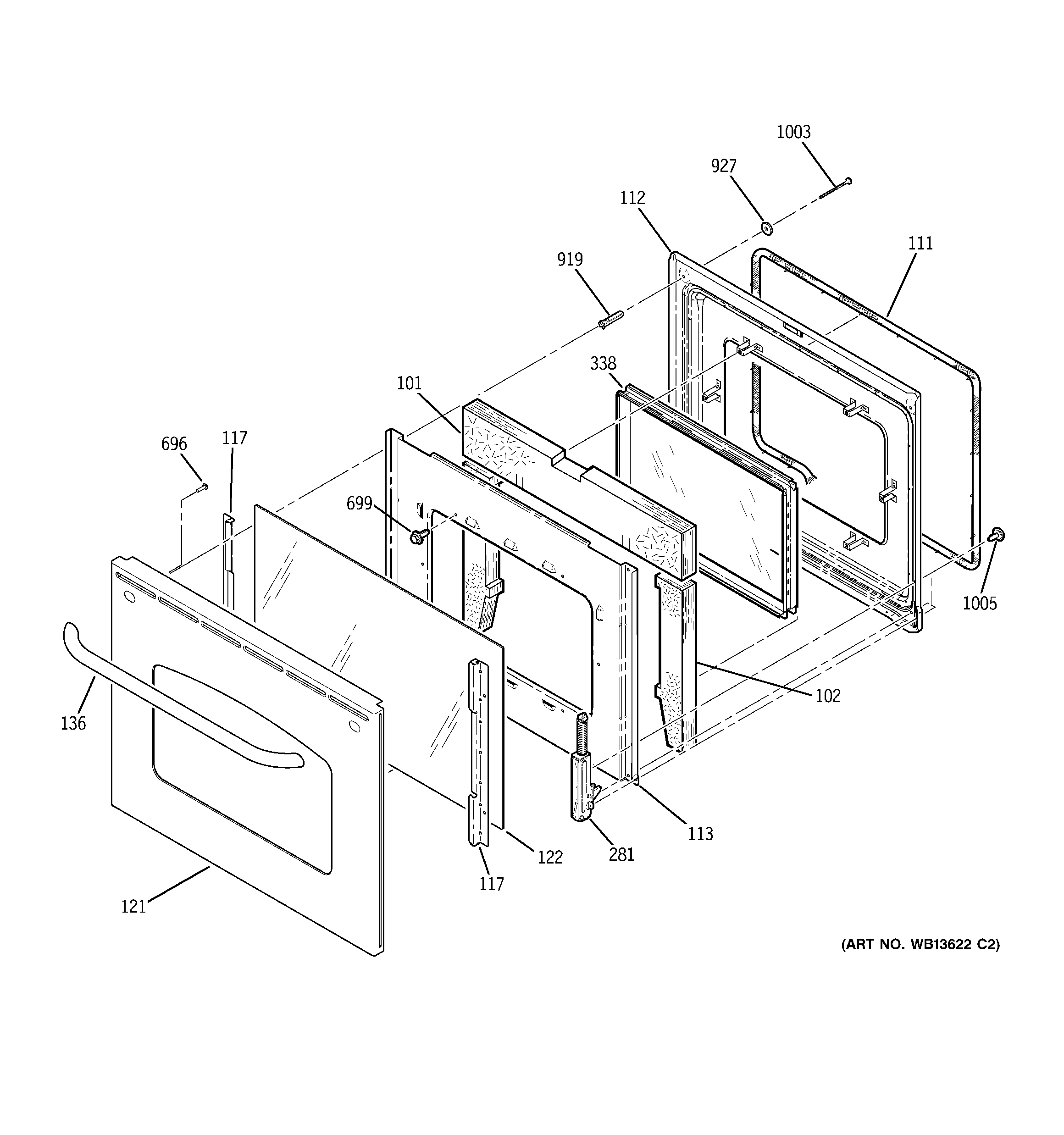 GE JBP70SK1SS door diagram