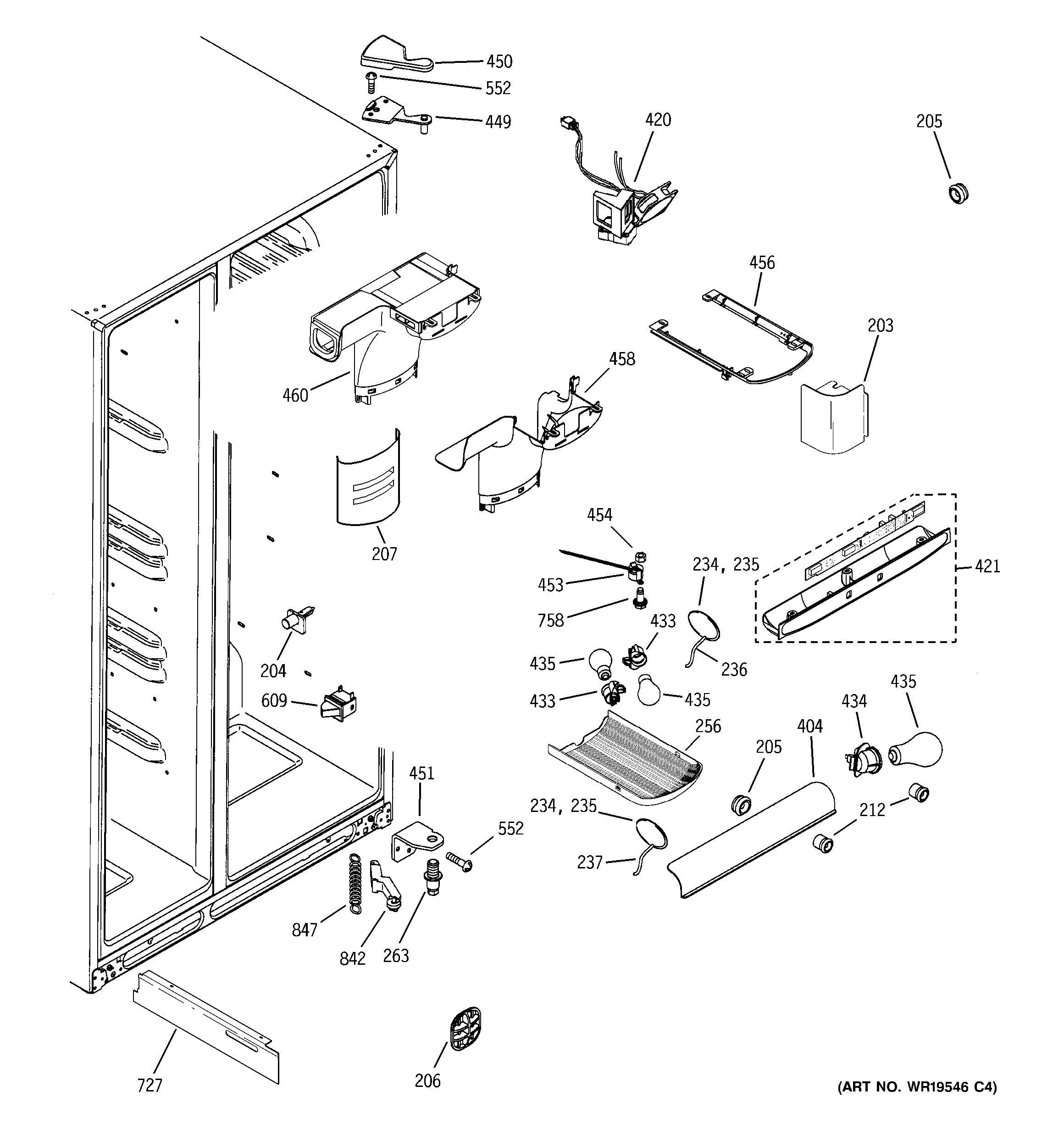 GE GCK23LASAFCC fresh food section diagram