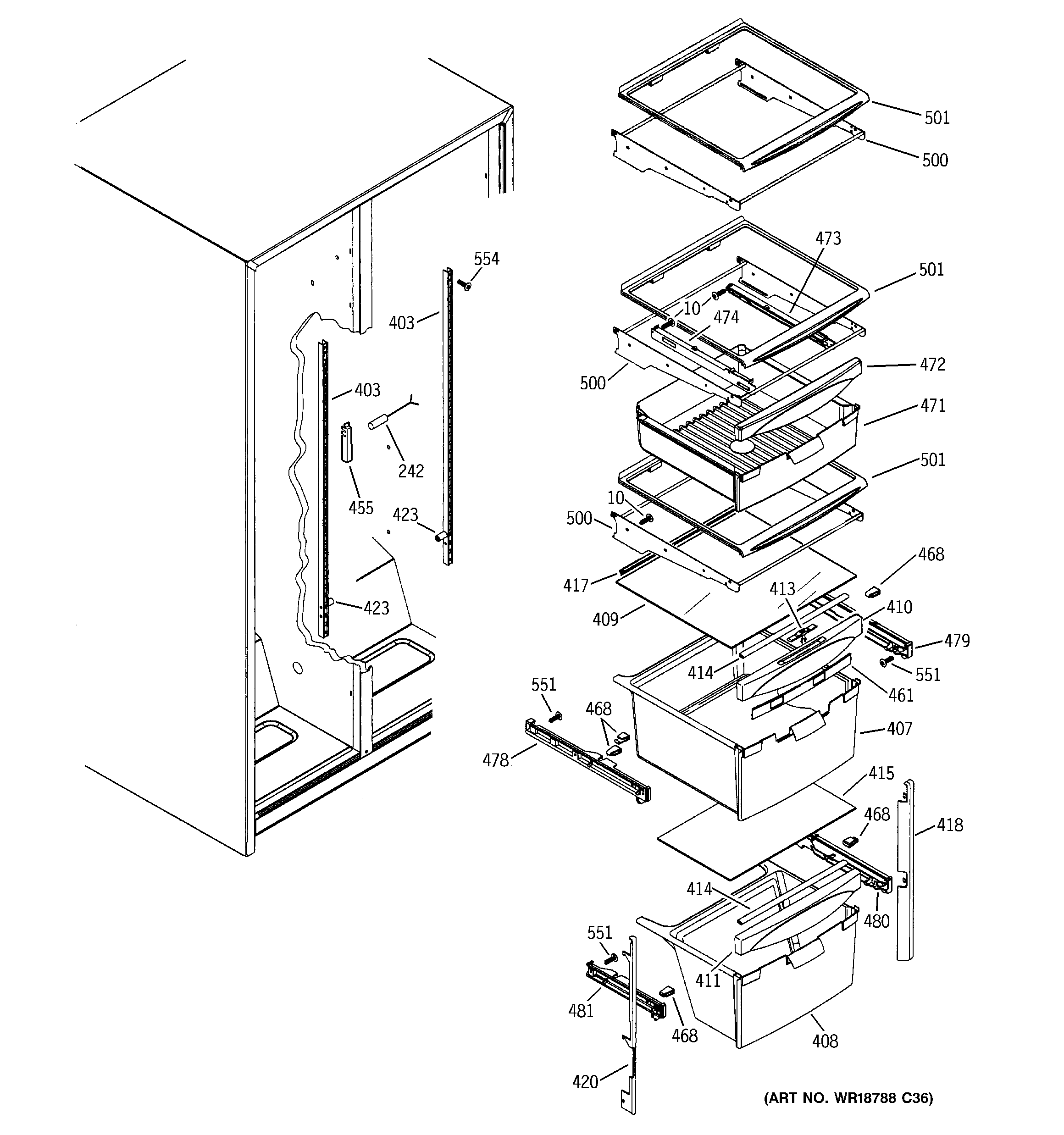 GE GSH22UFREWW fresh food shelves diagram