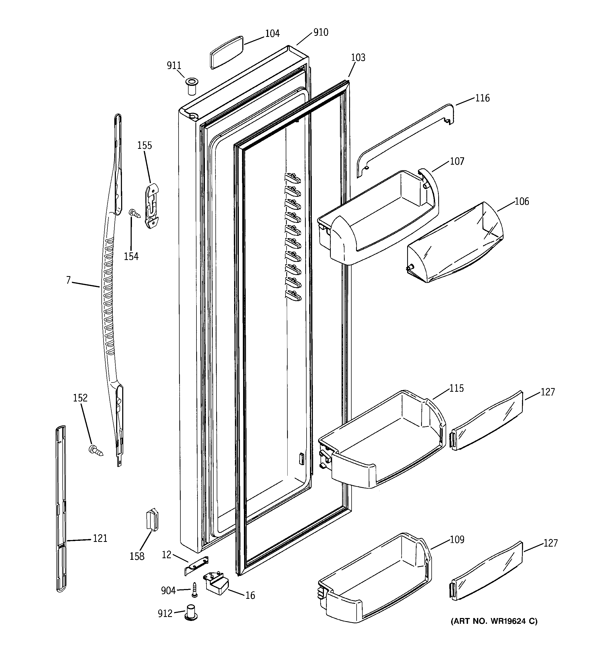 GE GSK25LASACCC fresh food door diagram