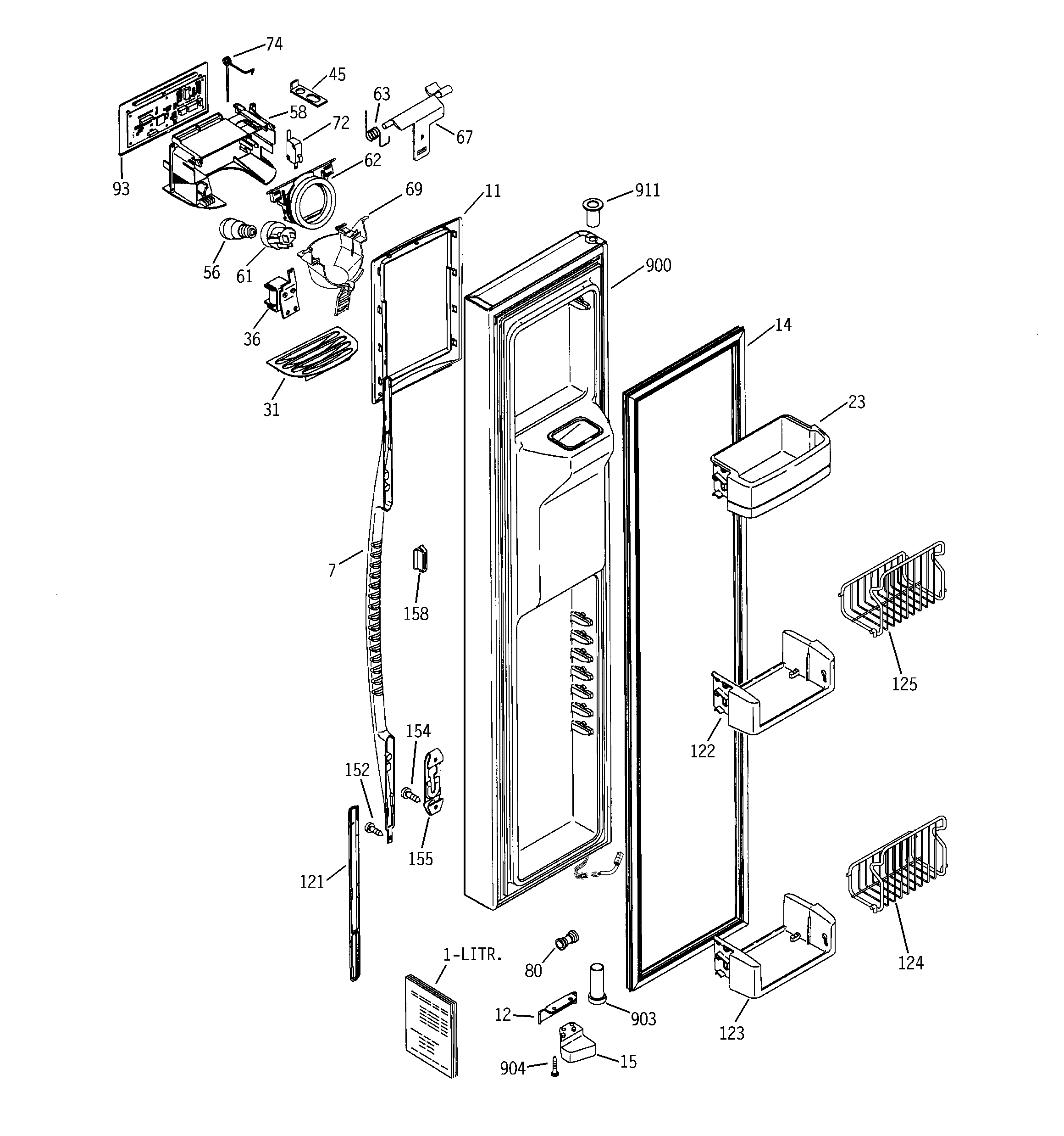 GE PCK23NHSAFCC freezer door diagram
