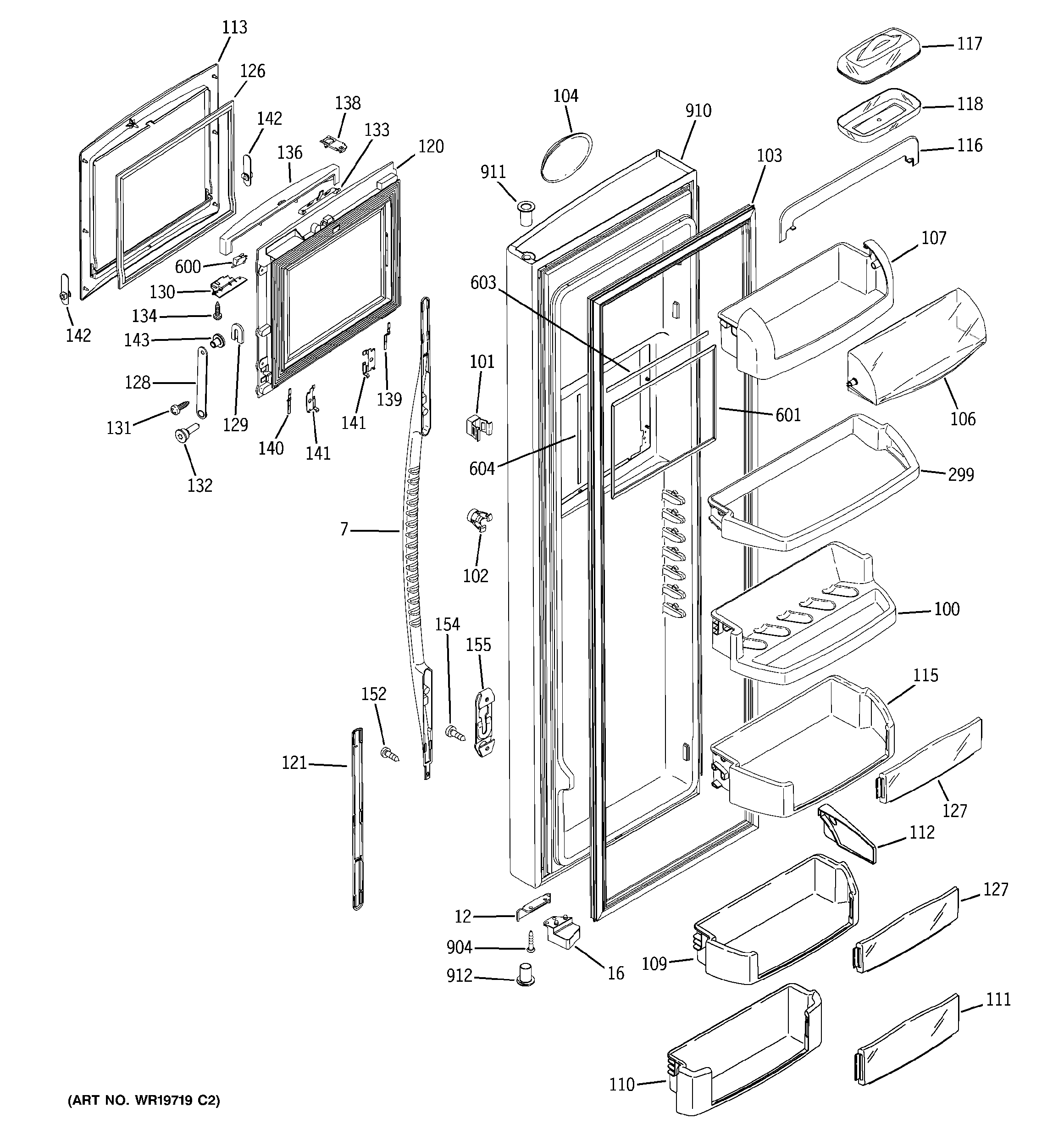 GE PCK23NHSAFCC fresh food door diagram