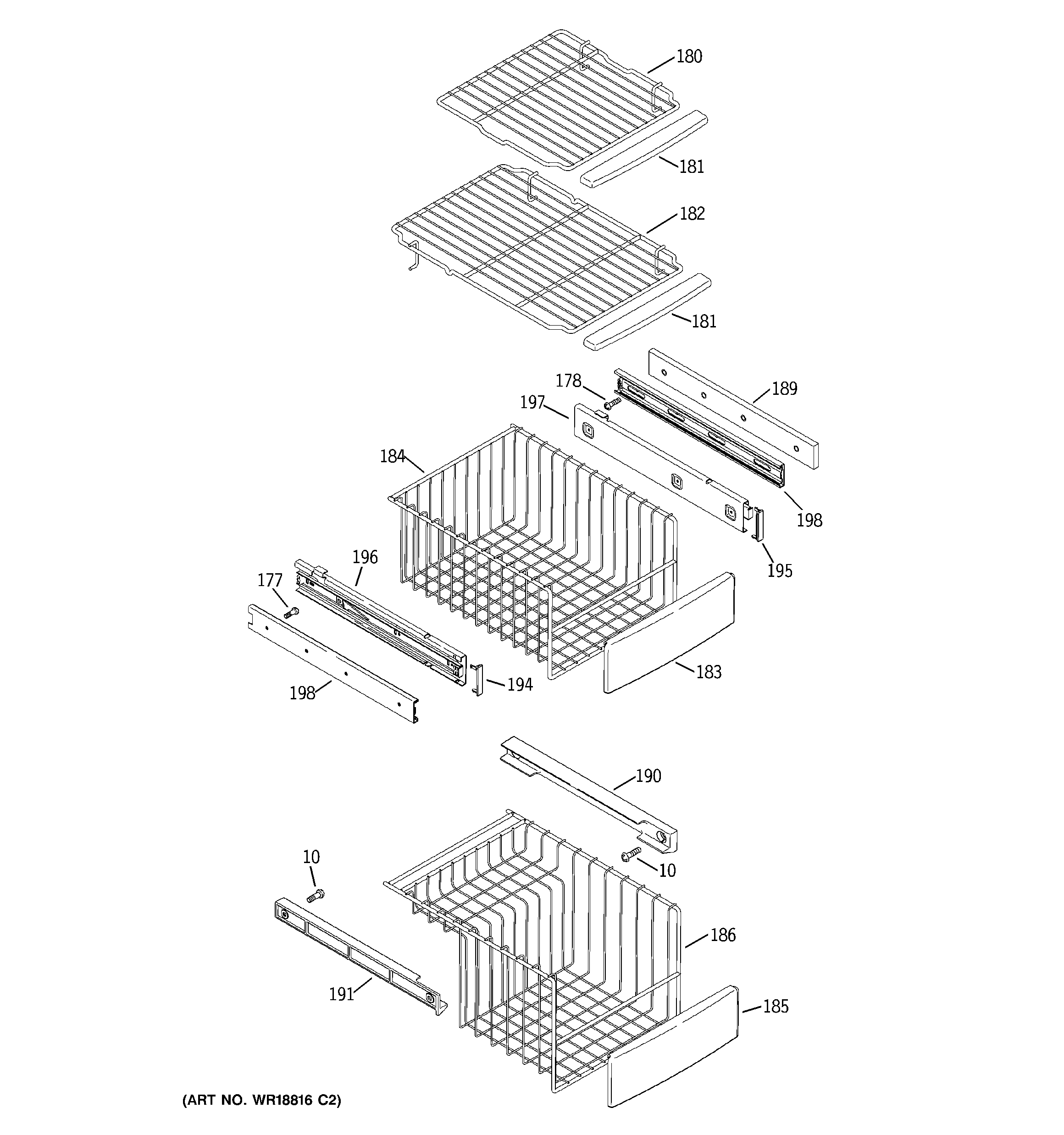 GE PCK23NHSAFCC freezer shelves diagram