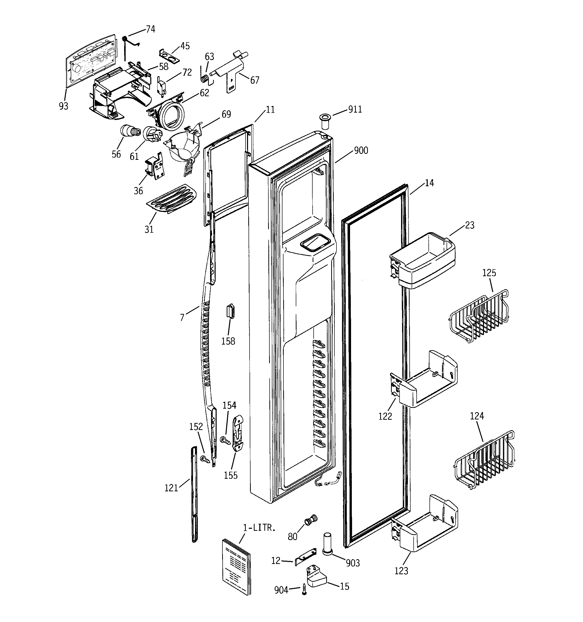 GE PSK25NGSACWW freezer door diagram