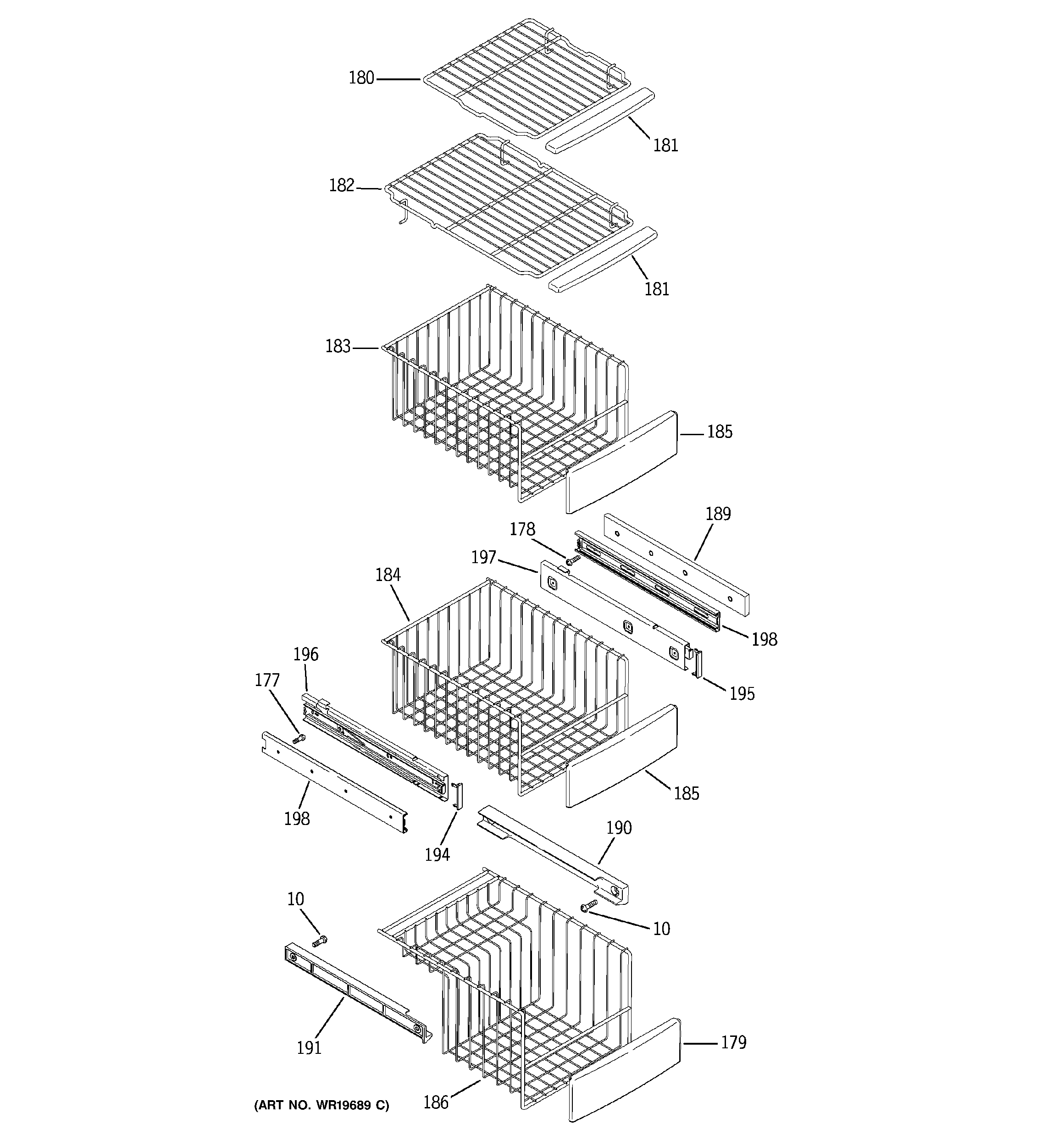 GE PSK25NGSACWW freezer shelves diagram