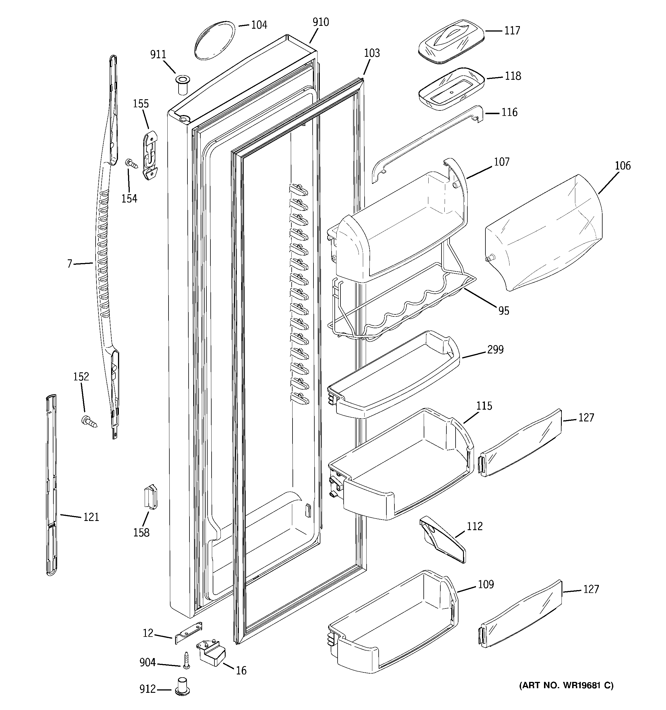 GE PSK27NGSACWW fresh food door diagram