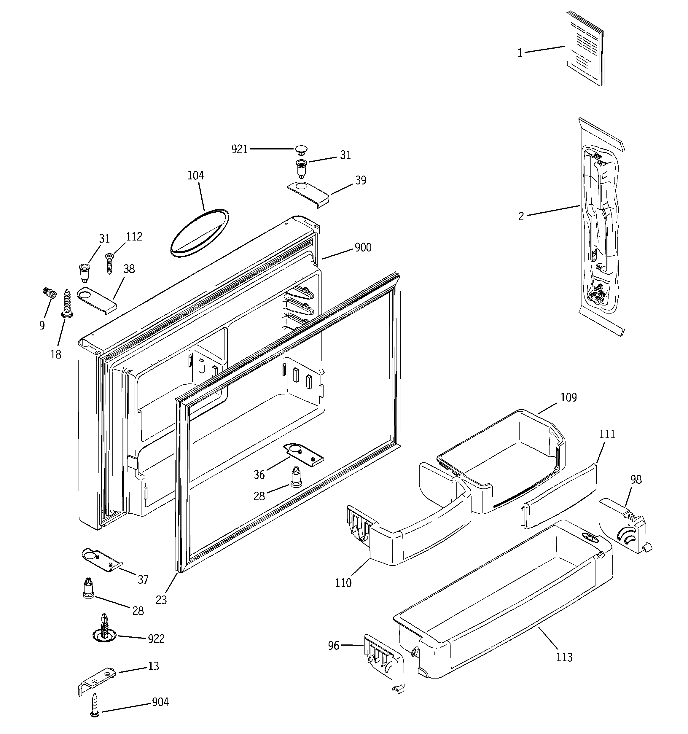 GE PTS22LCSARCC freezer door diagram