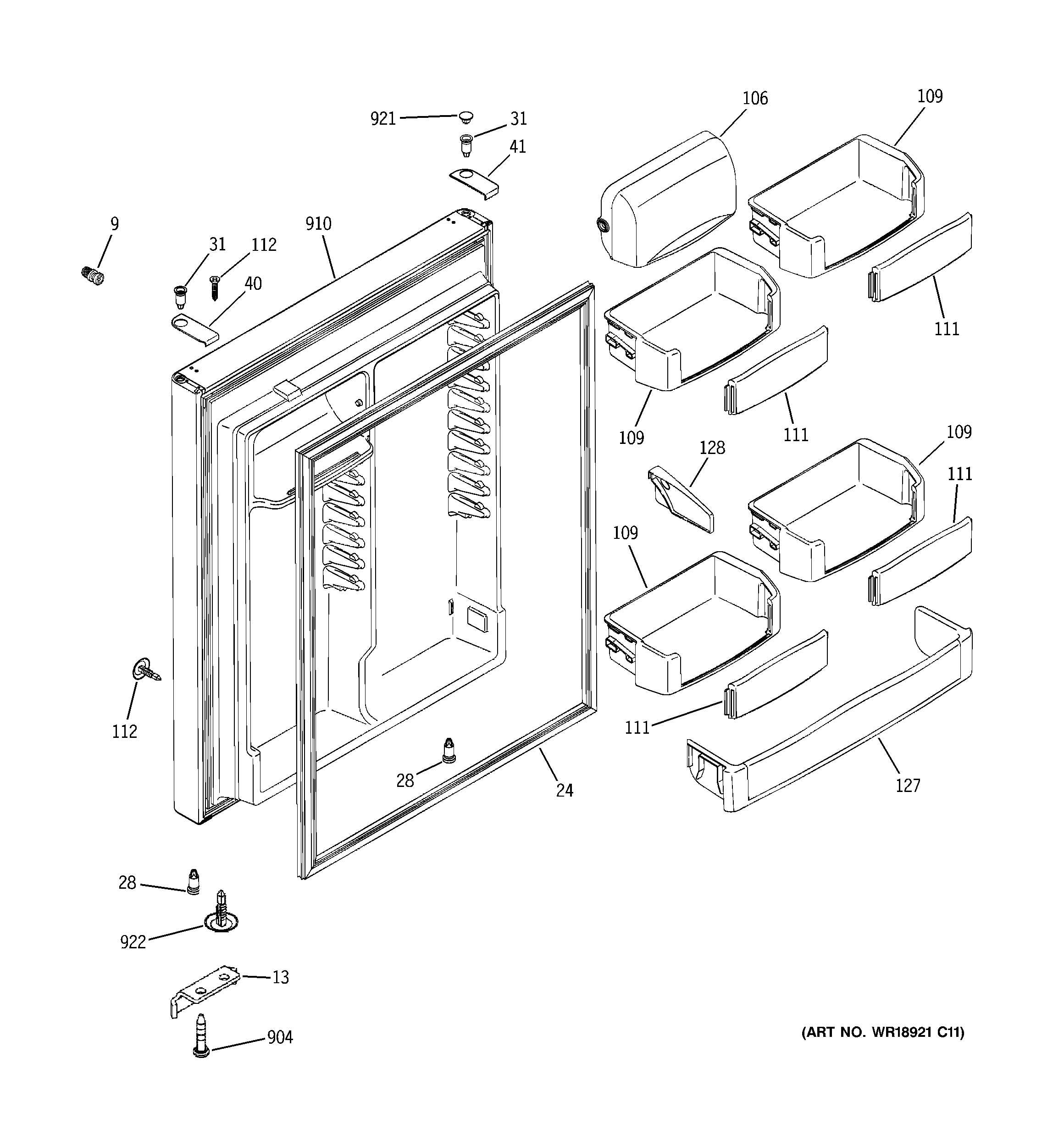 GE PTS22LCSARCC fresh food door diagram