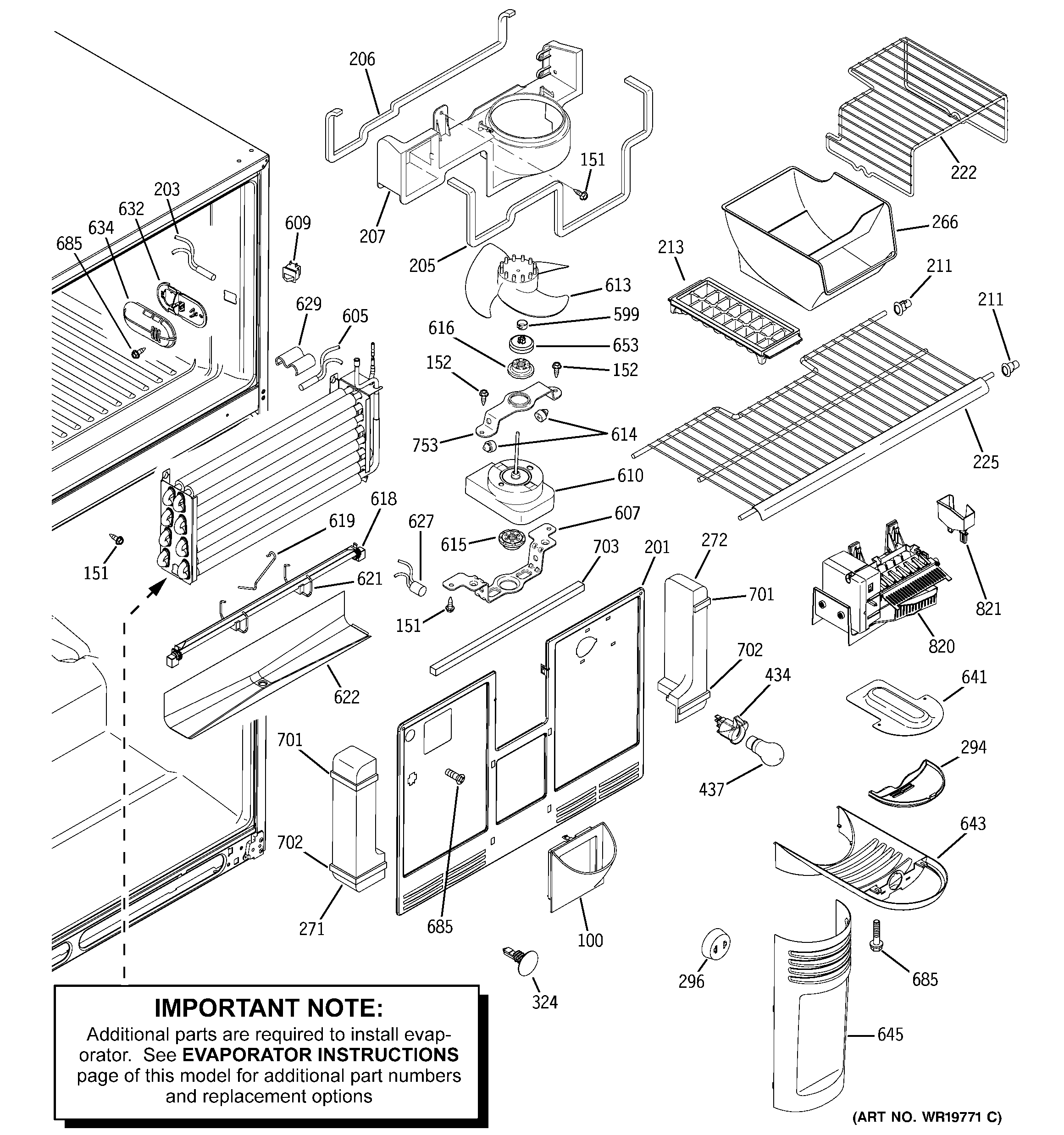 GE PTS22LCSARCC freezer section diagram
