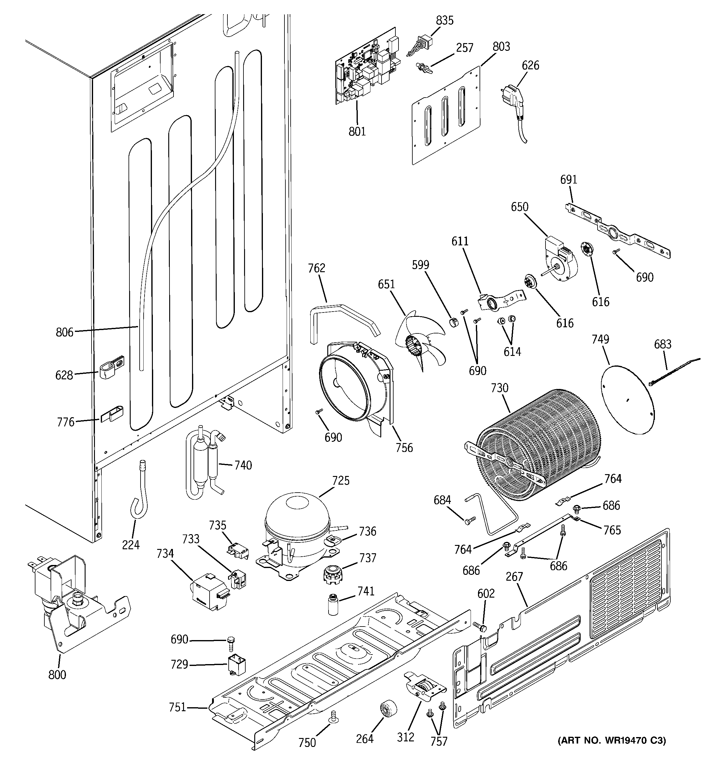 GE PTS22LCSARCC sealed system & mother board diagram