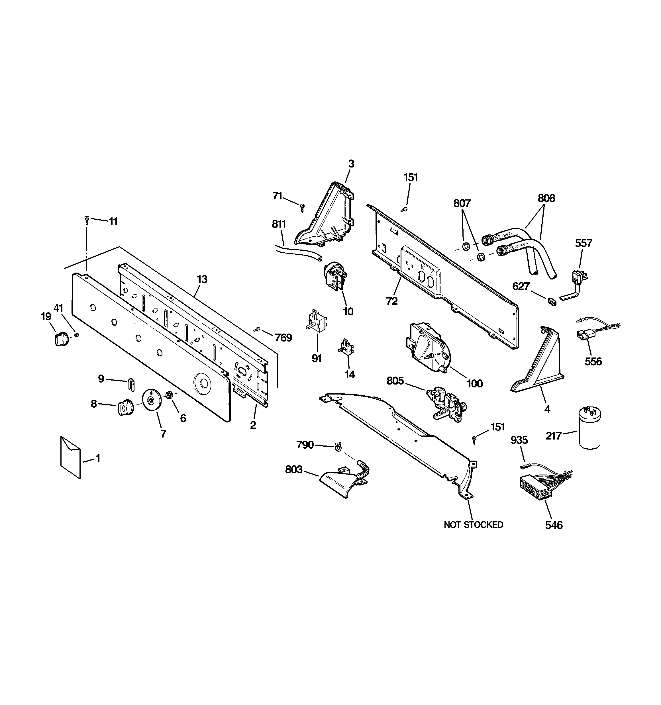 GE WJRR4170E5WW controls & backsplash diagram